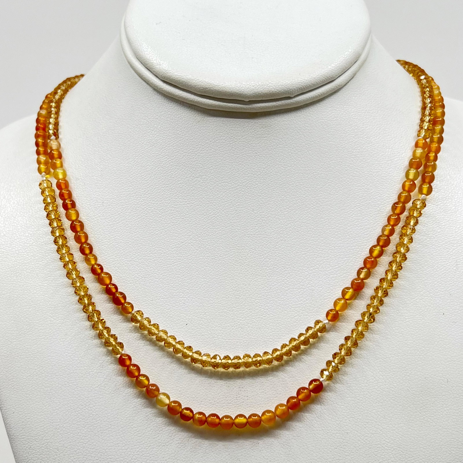 Citrine & Carnelian bead necklace: Measures: 60" long Crafted with 4mm carnelian & 5mm citrine beads Condition: new SKU-83