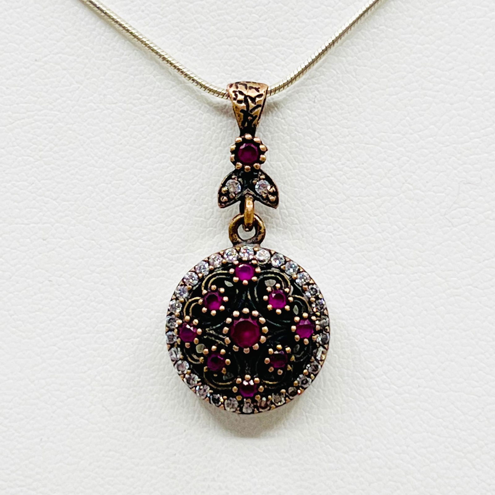 Turkish Sterling silver ruby & cubic zirconia pendant necklace (1 of 2)