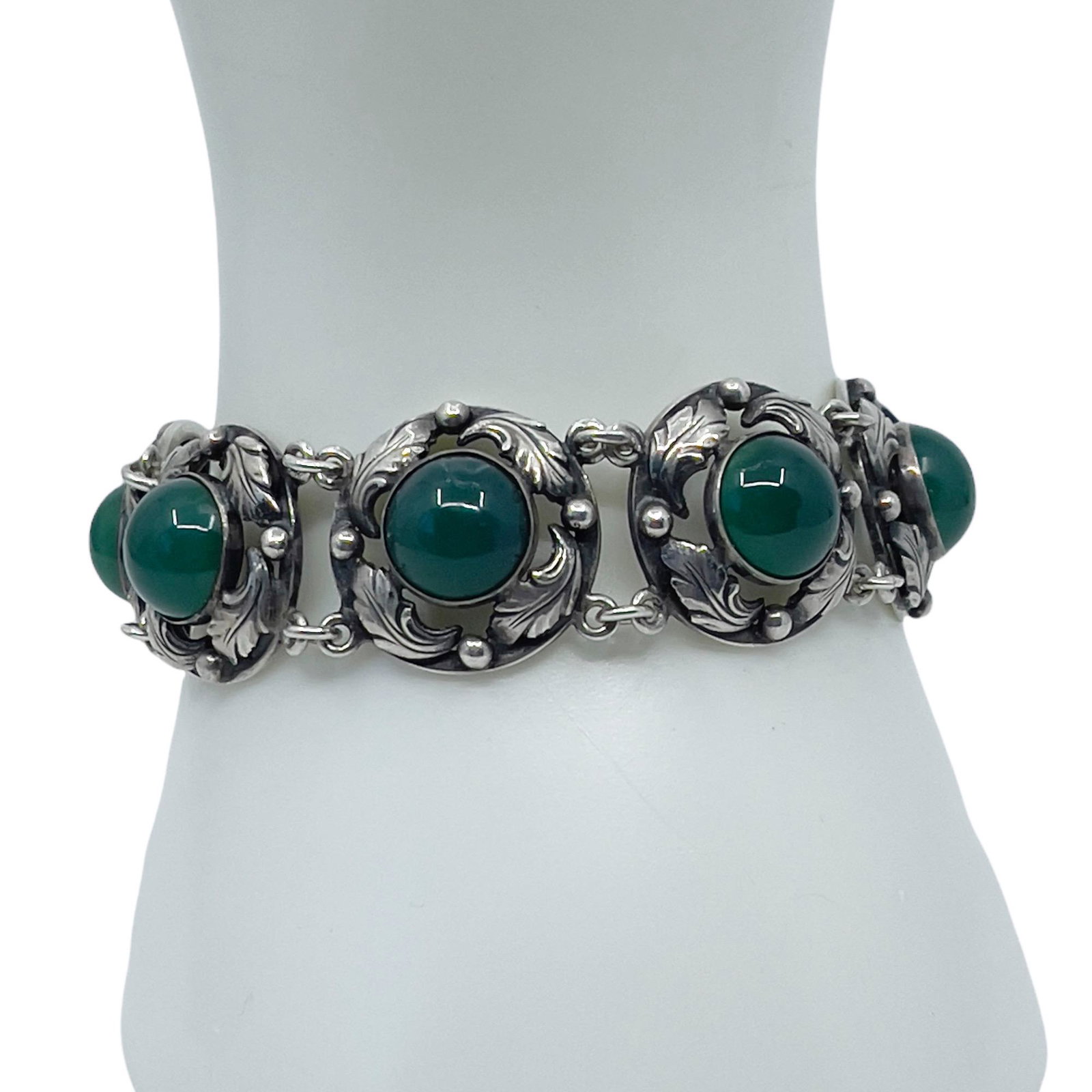 OW Denmark sterling silver chrysoprase bracelet (1 of 4)