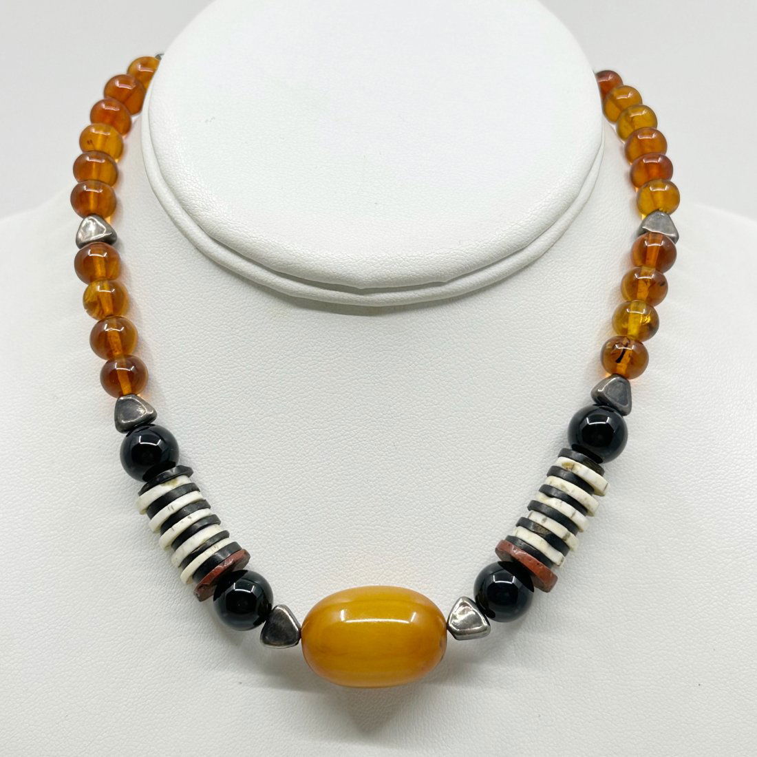 Sterling silver baltic amber bead & shell necklace (1 of 3)