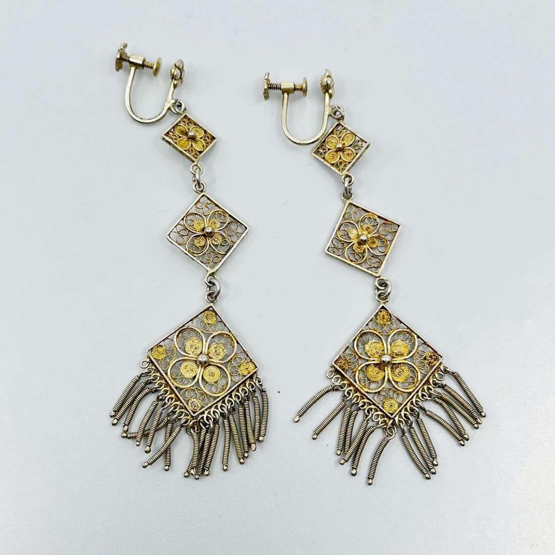 Gold vermeil 800 silver filigree earrings (1 of 3)