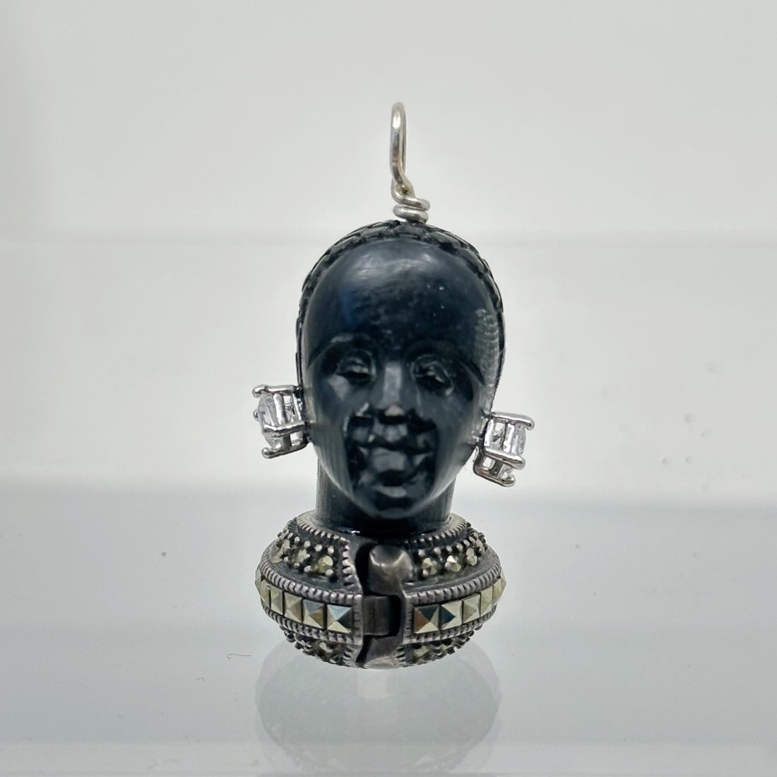 Sterling silver marcasite & ebony wood blackamoor pendant (1 of 3)