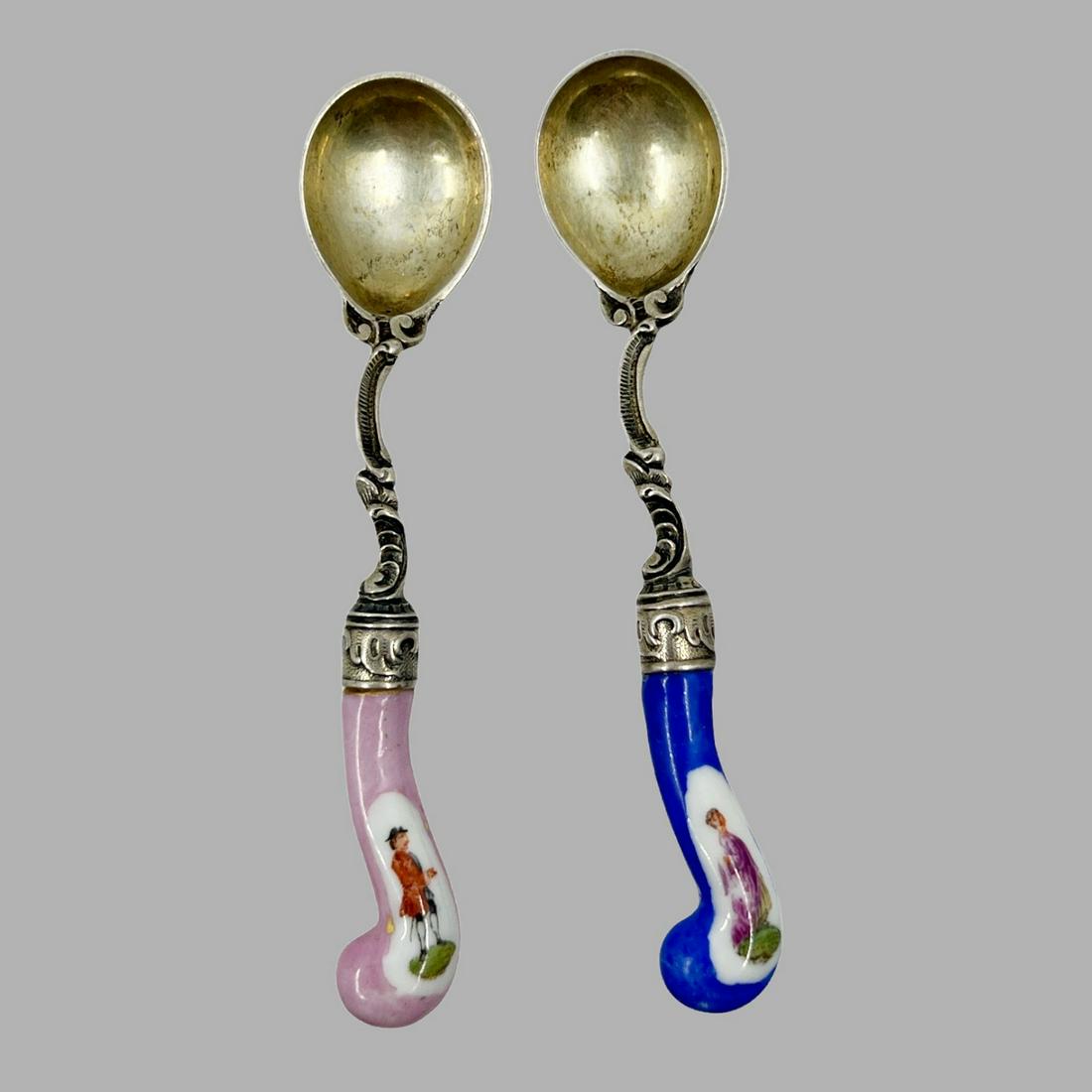 Richard Garten Dresden Hand Painted Porcelain & 800 Silver Spoon Set (1 of 5)