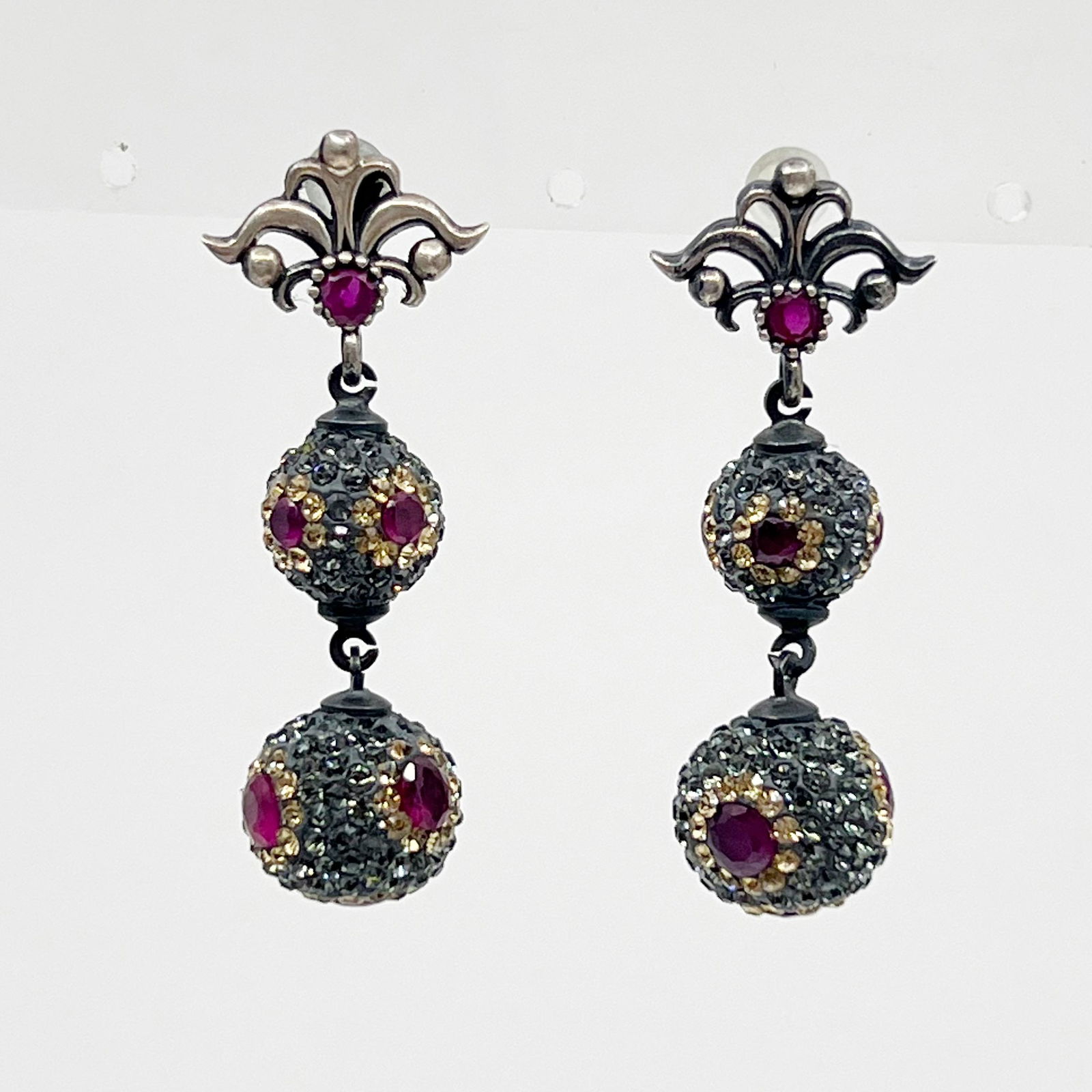 Sterling silver ruby & crystal earrings (1 of 3)