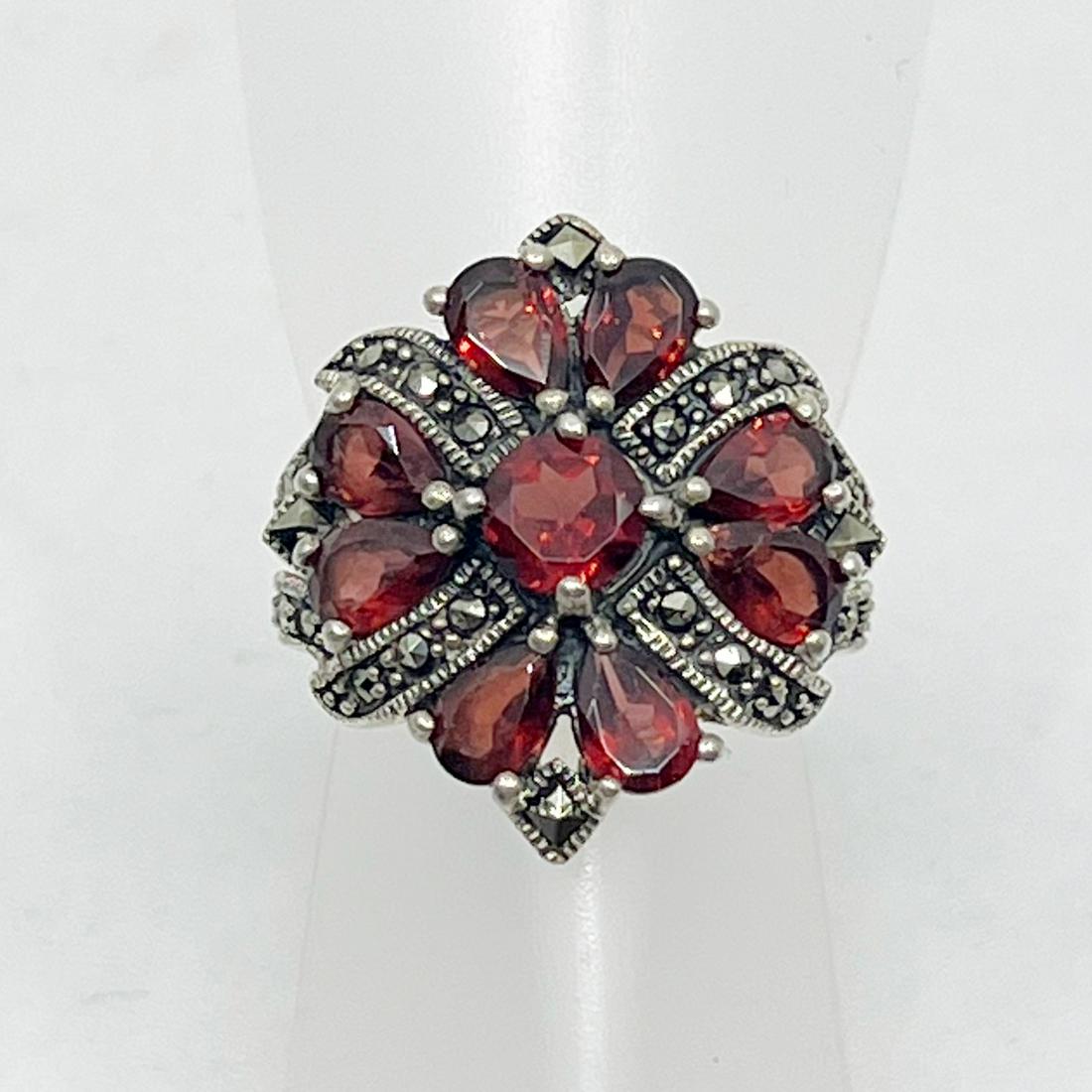 sterling silver marcasite & garnet ring (1 of 3)
