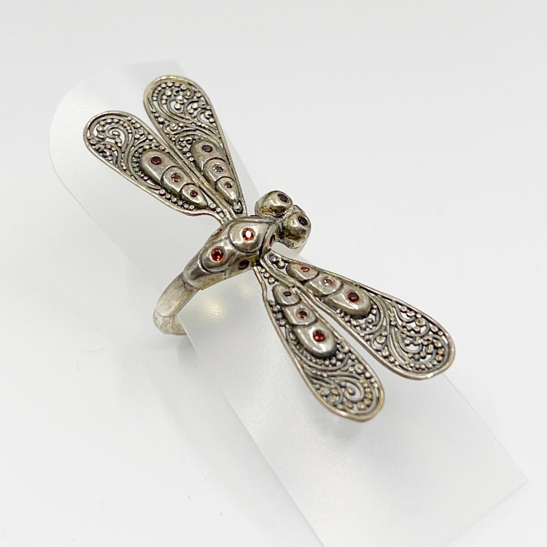 Vintage oversized sterling silver garnet dragonfly ring (1 of 6)