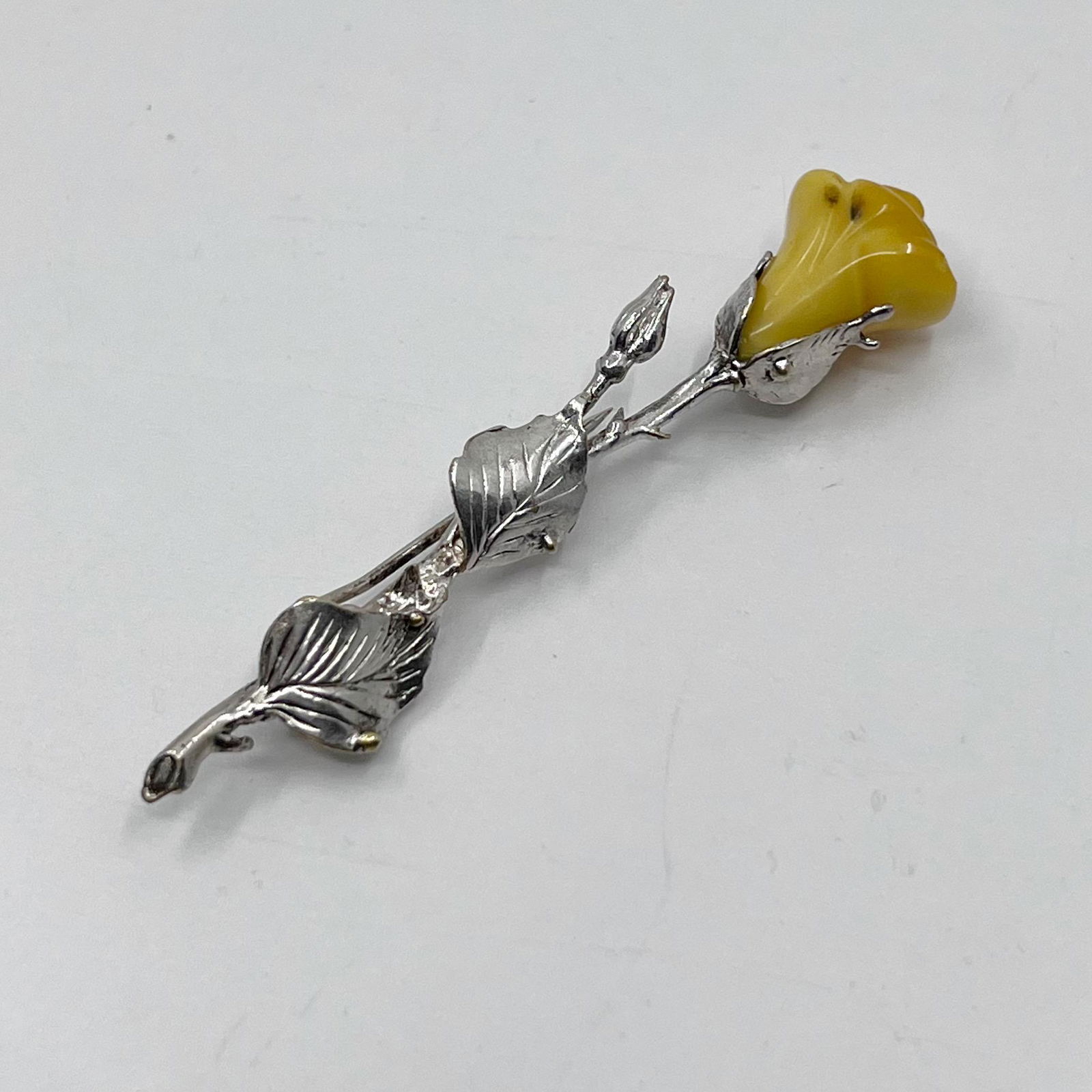 sterling silver egg yolk amber rose brooch (1 of 4)