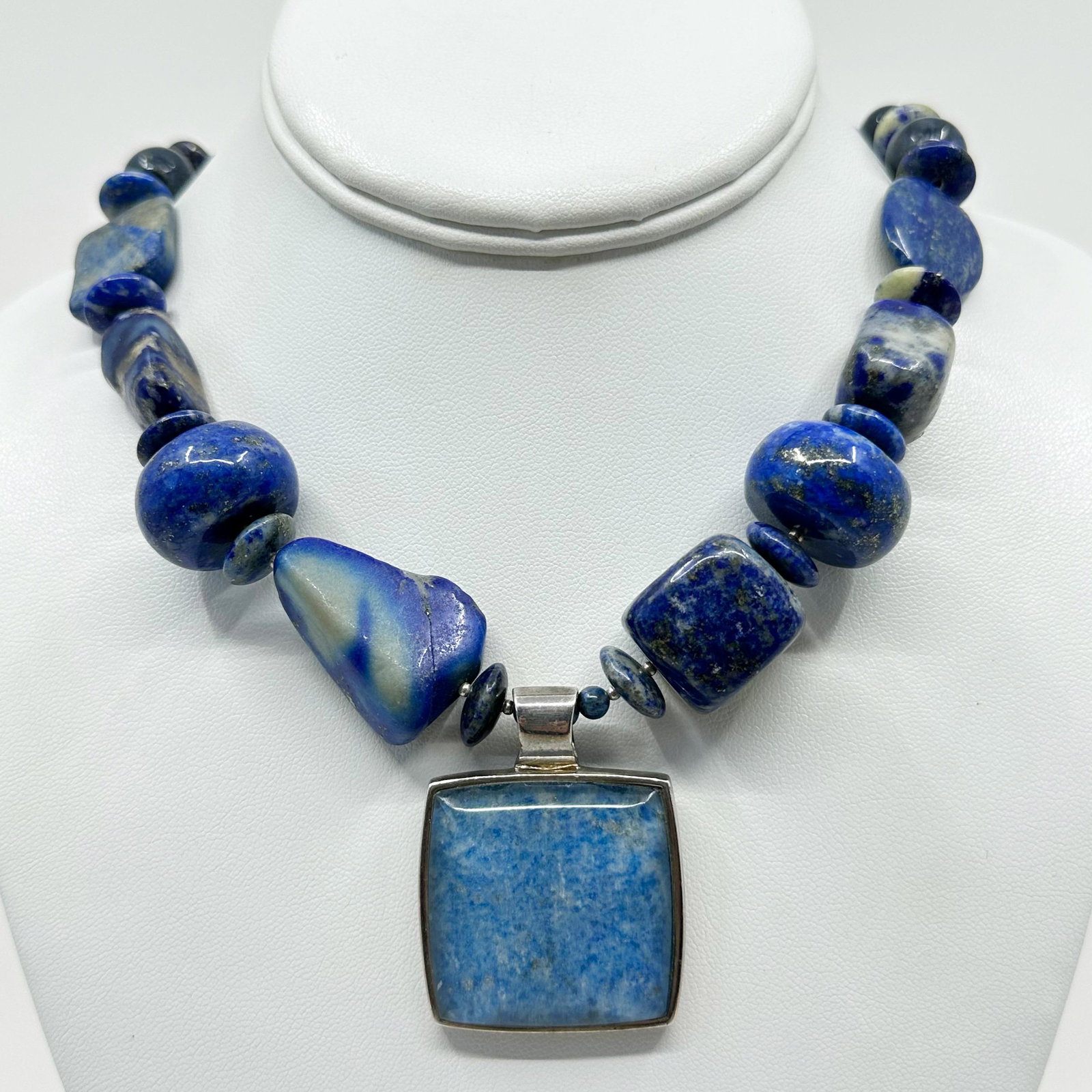 Barse sterling silver Lapis lazuli bead & rock crystal pendant necklace (1 of 6)