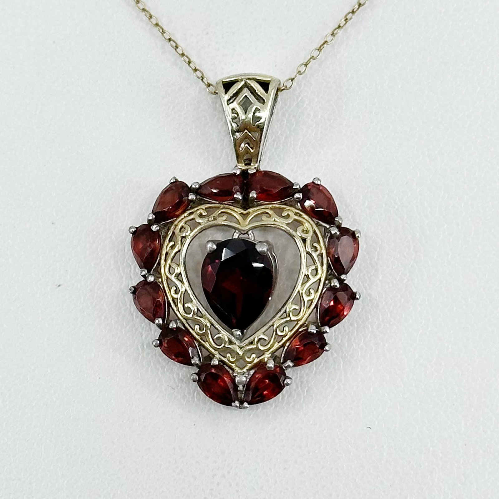 Gold Vermeil Sterling silver garnet heart pendant (1 of 3)