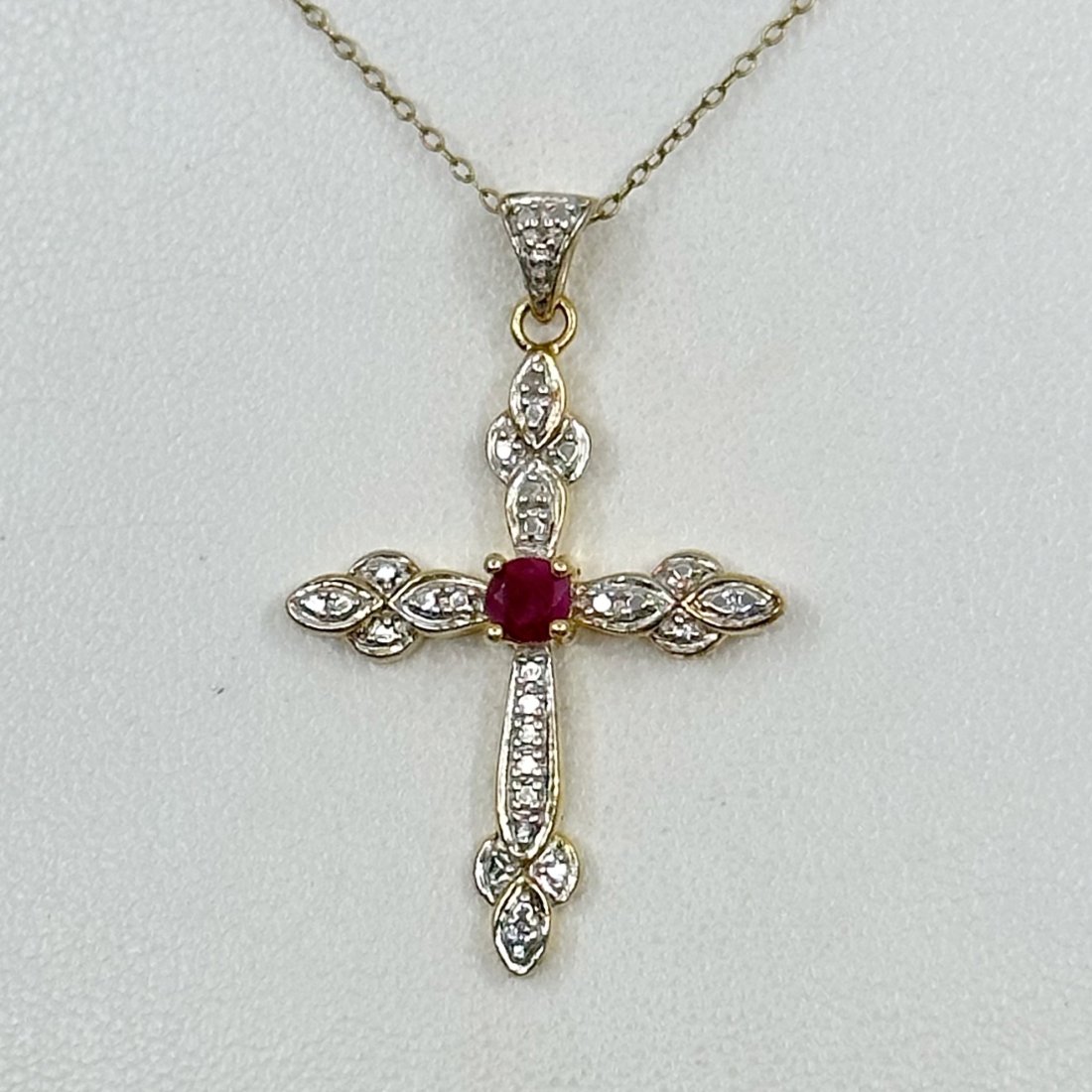 Gold Vermeil sterling silver ruby & diamond cross pendant (1 of 3)