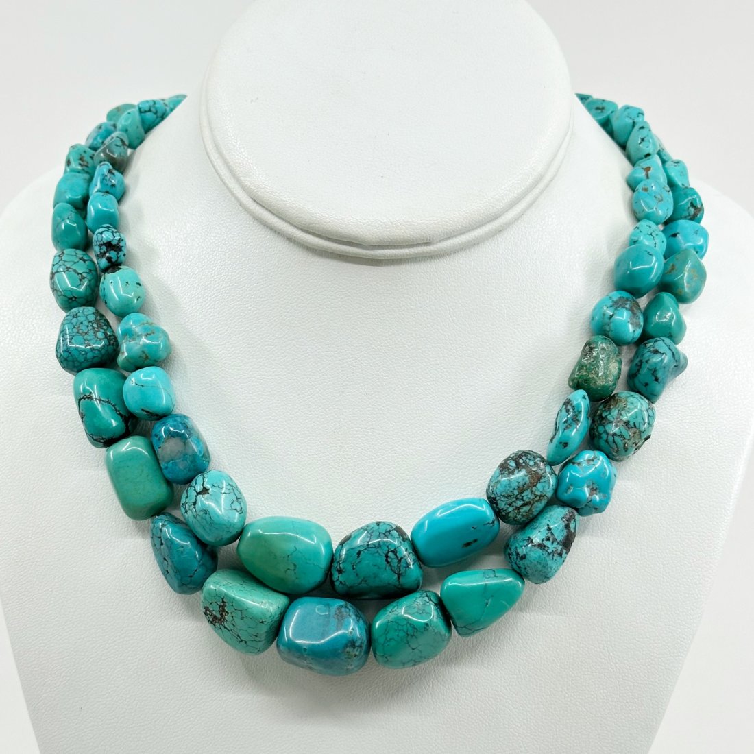 Sterling silver turquoise bead necklace (1 of 4)