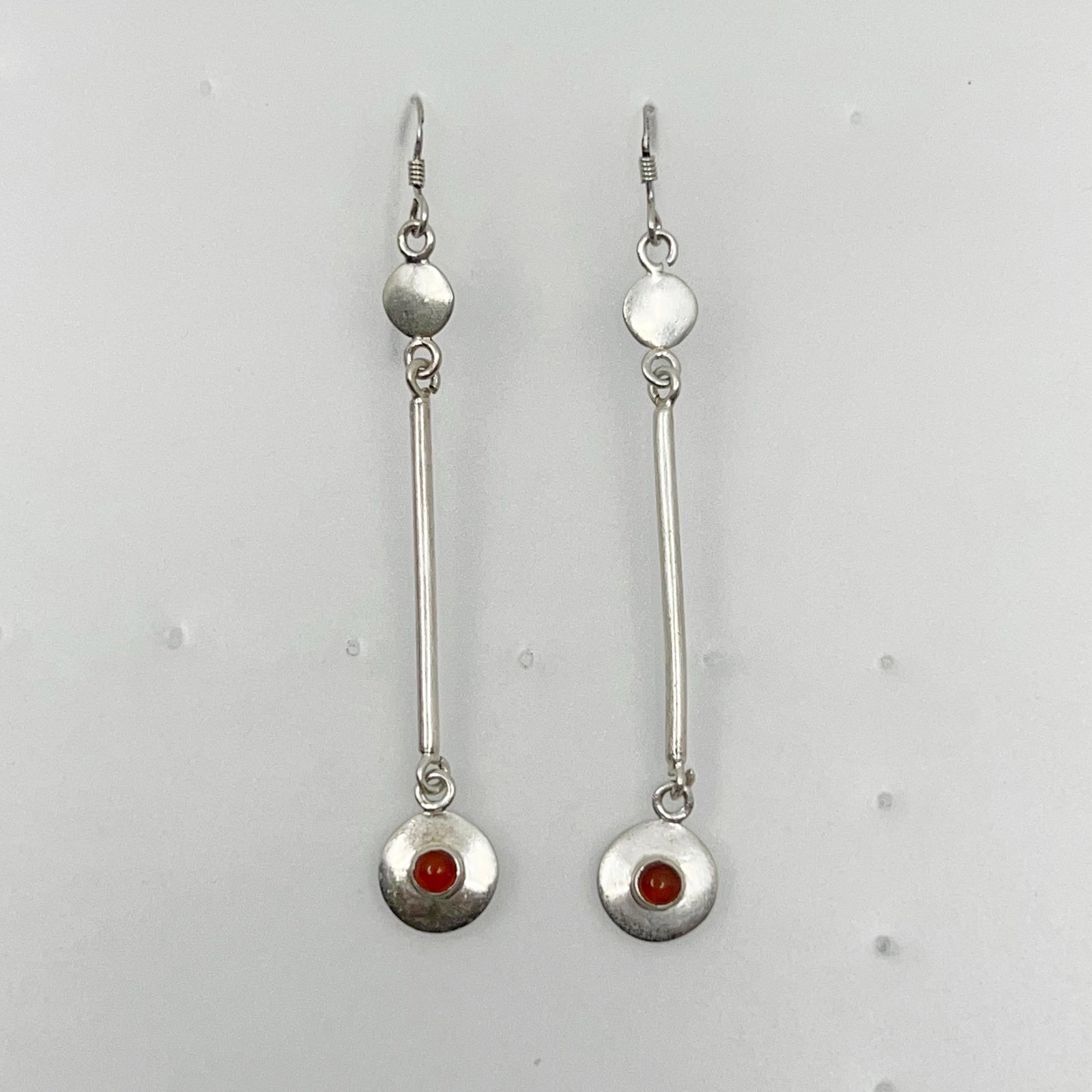 sterling silver carnelian earrings: Measures: 3" long Crafted with 4mm carnelian Signed: 925 Condition: like new SKU-1291