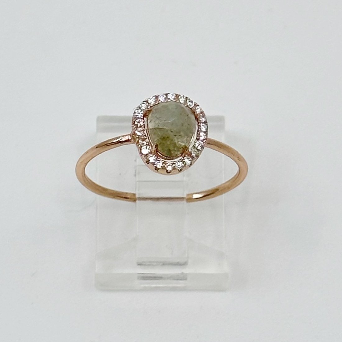 Rose Gold Vermeil sterling silver labradorite & cubic zirconia ring: Measures: 3/8" wide Gemstone: cubic zirconia & labradorite Size: 8 Condition: Like New