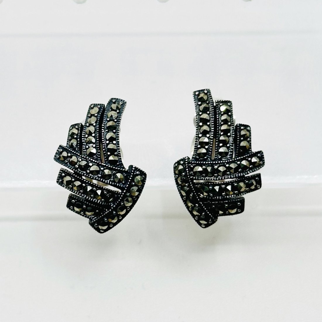 Judith Jack Sterling silver marcasite clip on earrings: Measures: 3/4" long by 1/2" wide Gemstone: marcasites Hallmark: 925 JJ Condition: like new SKU-1521