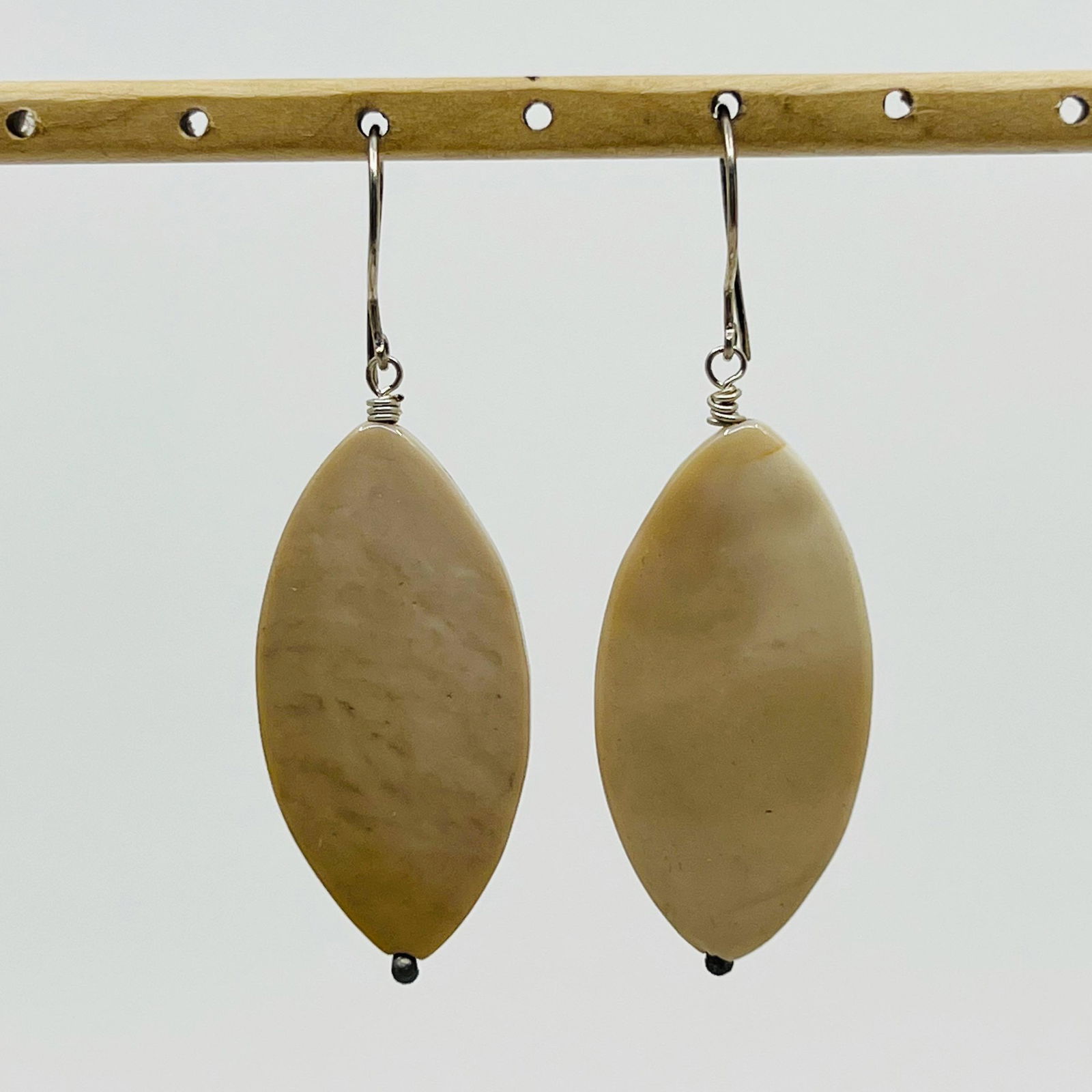 Sterling silver jasper bead earrings: Measures: 2 1/2" long Crafted with 40x21mm jasper bead Condition: New SKU-54