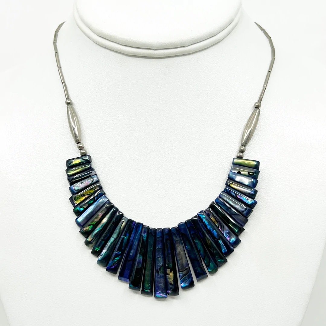 Zuni silver abalone shell silver bead necklace (1 of 5)