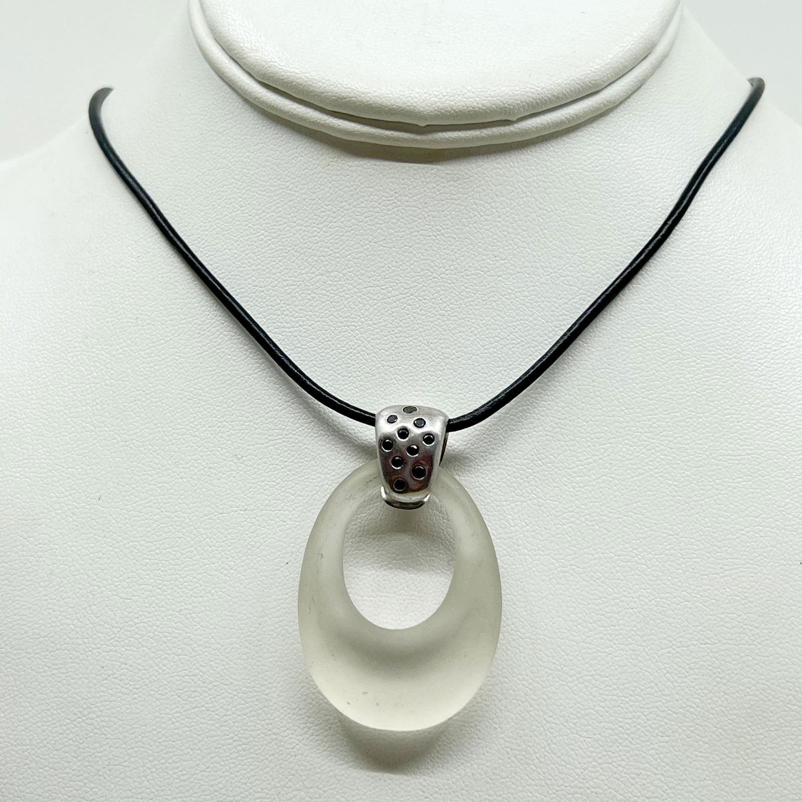 Sterling silver mid night sapphire & rock crystal bead pendant leather necklace (1 of 4)