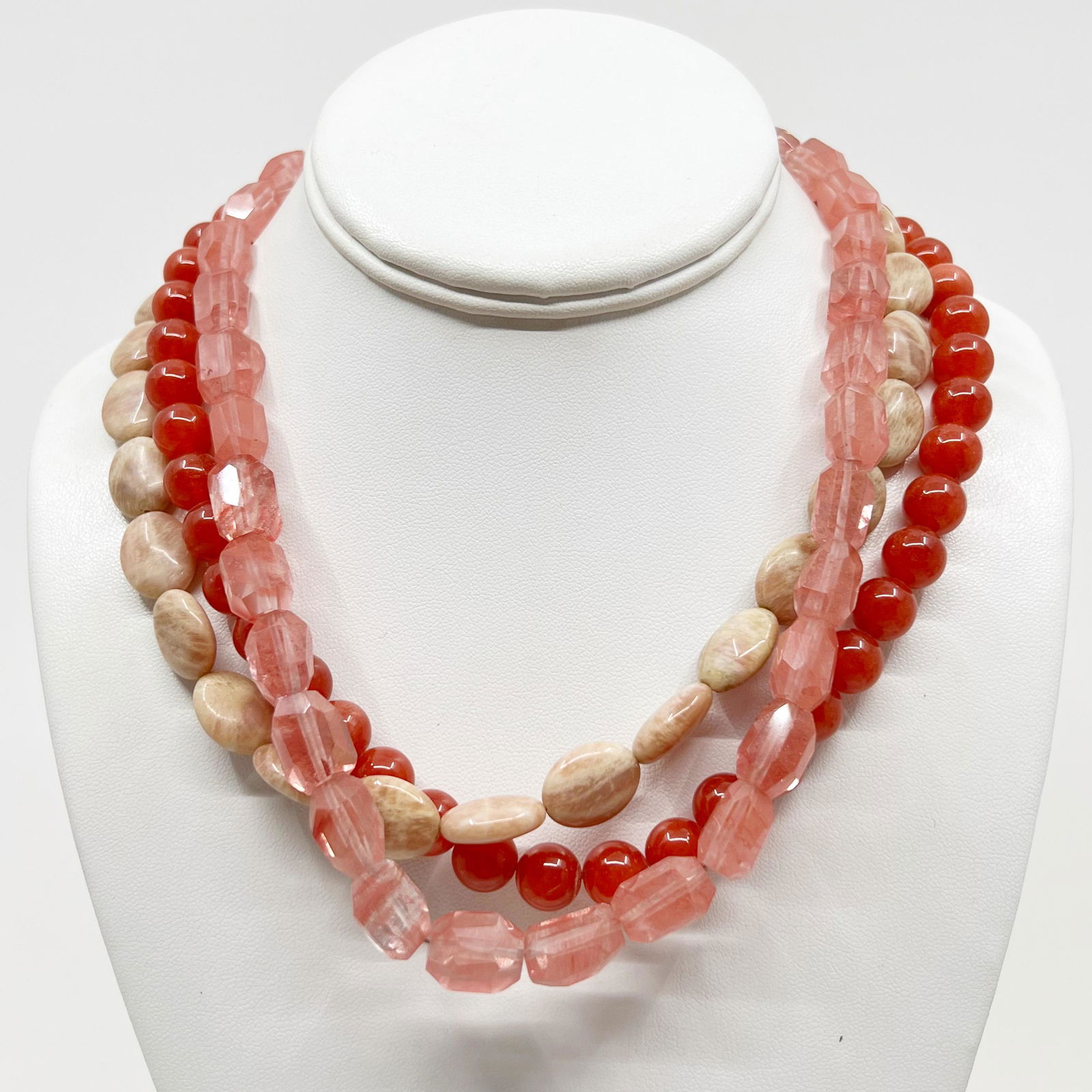 sterling silver torsade fossil coral & quartz beads necklace (1 of 3)
