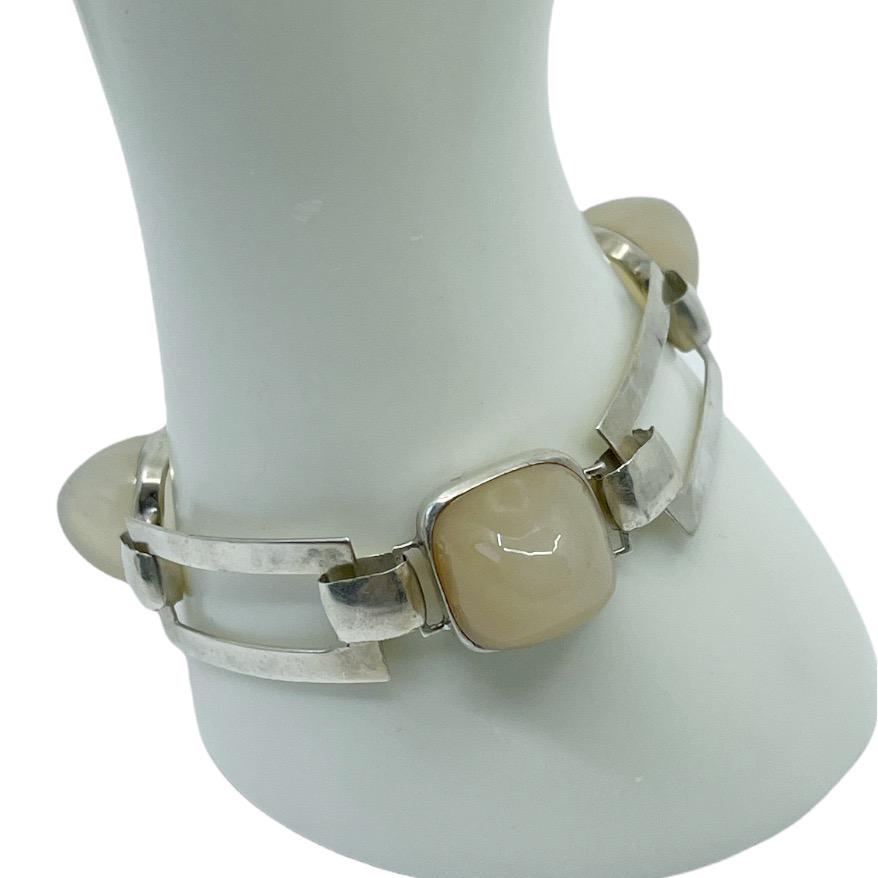 Art Deco sterling silver moonstone link bracelet (1 of 4)