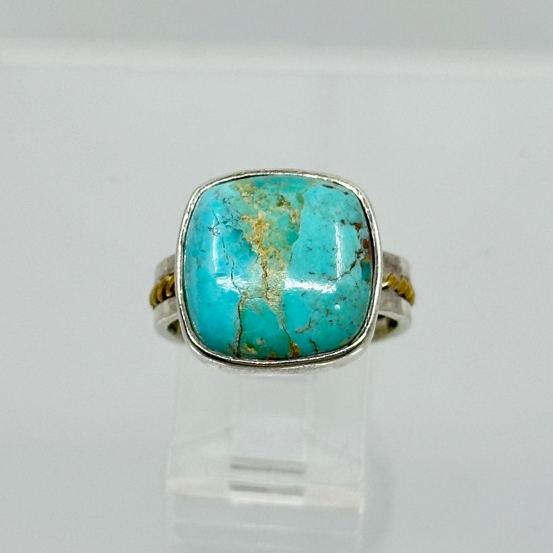 Sterling silver & brass turquoise ring (1 of 4)