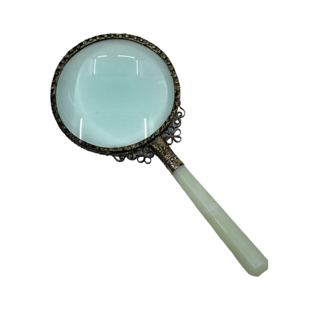 Vintage Chinese jadeite handle magnifier: Measures: 7" long by 3 1/4" wide In good condition SKU-772