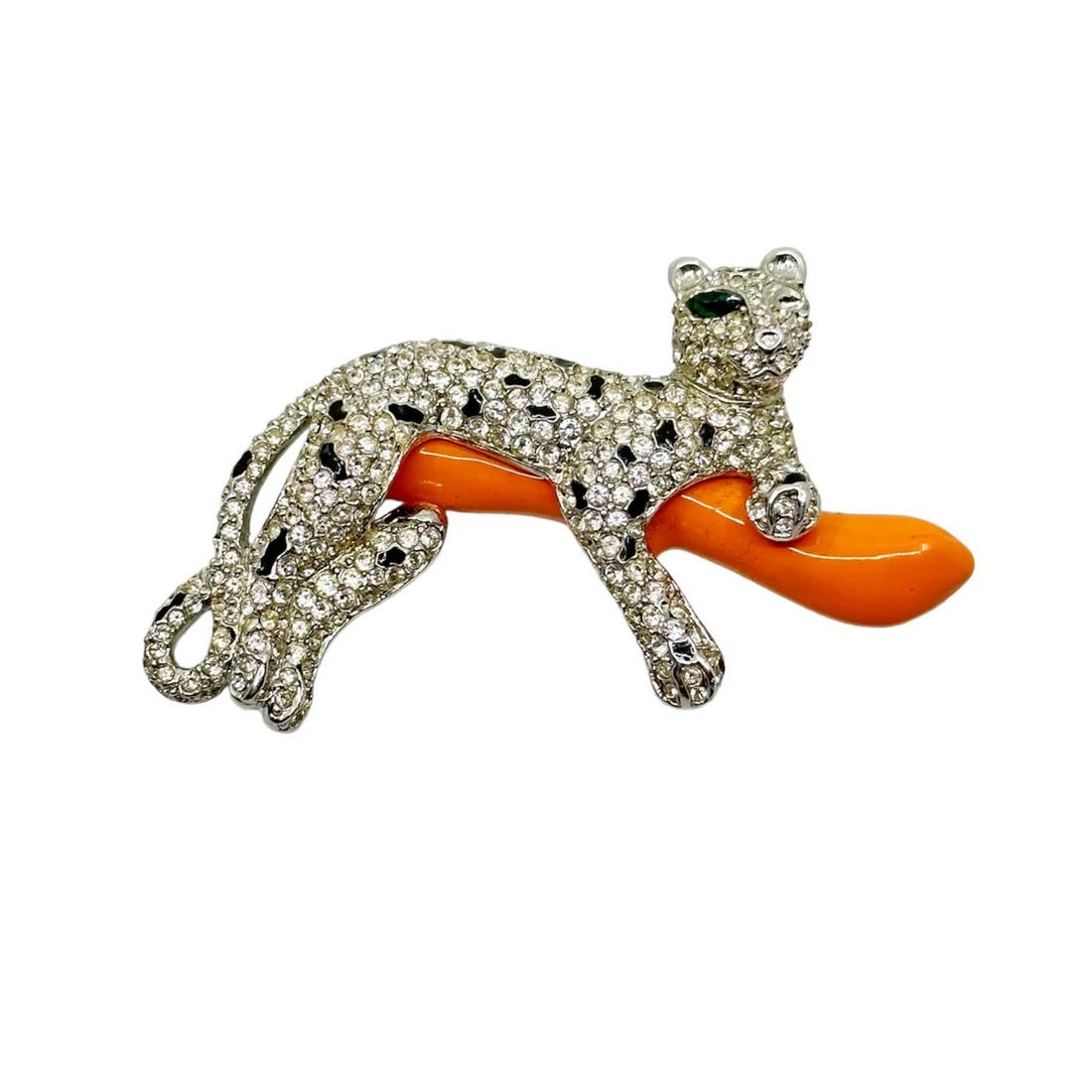 Vintage Panther Leopard KJL Kenneth Jay Lane Rhinestones & Enamel Brooch (1 of 5)