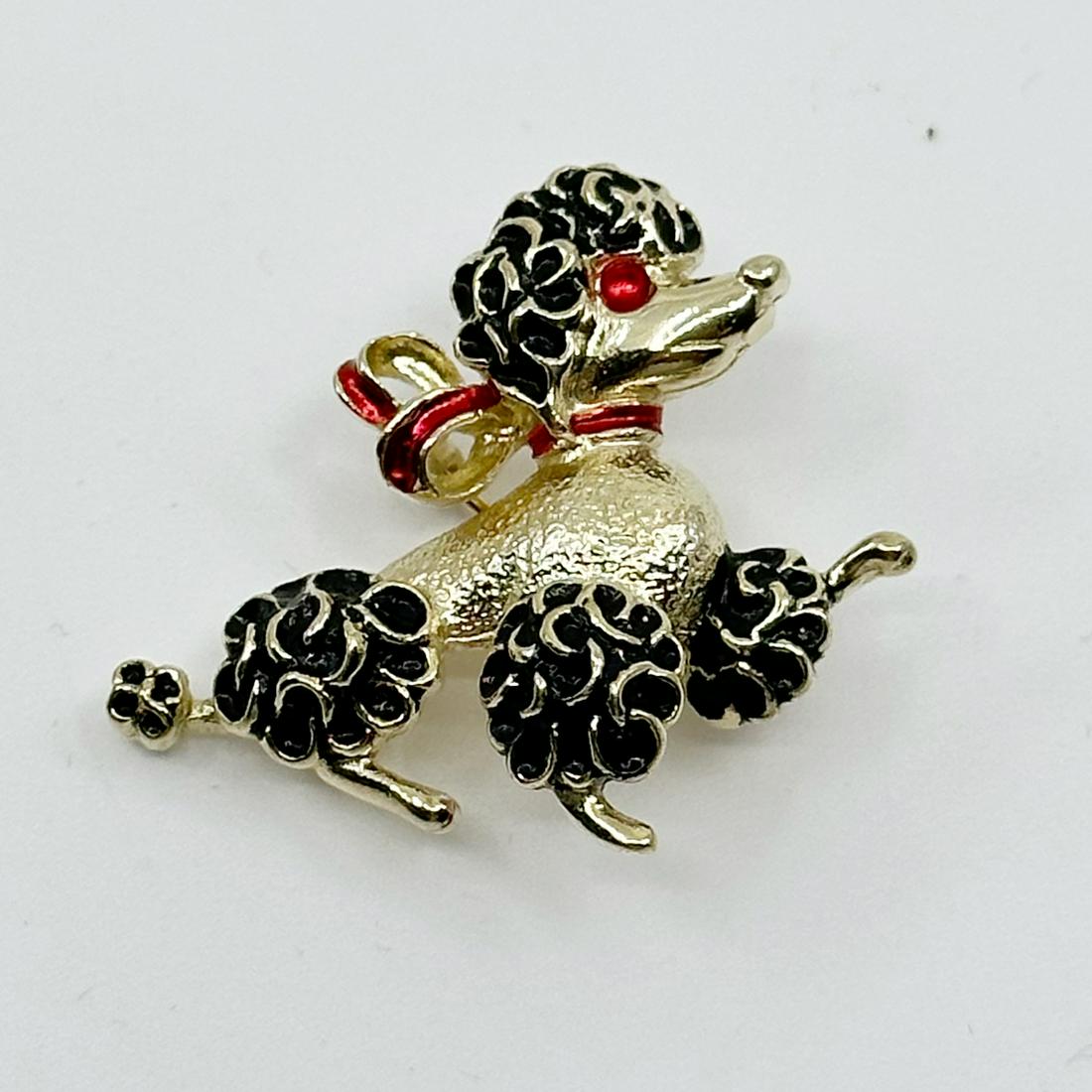 Gold vermeil sterling silver enamel poodle dog brooch (1 of 3)
