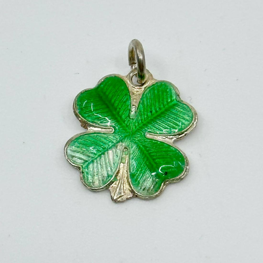 Vintage sterling silver enamel four leaf clover charm pendant (1 of 3)