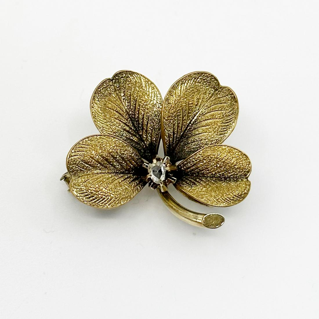 Art Nouveau Gold Filled rose cut diamond four leaf clover brooch (1 of 4)