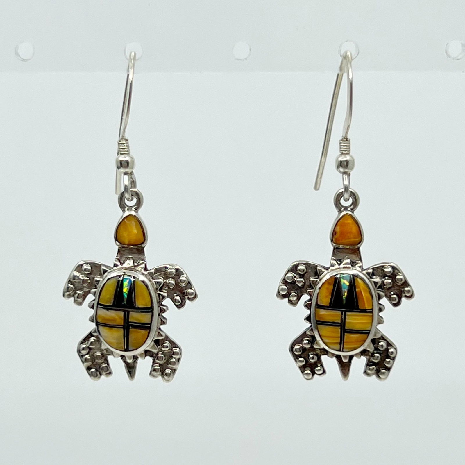 Zuni Sterling silver shell & opal inlay turtle earrings (1 of 3)