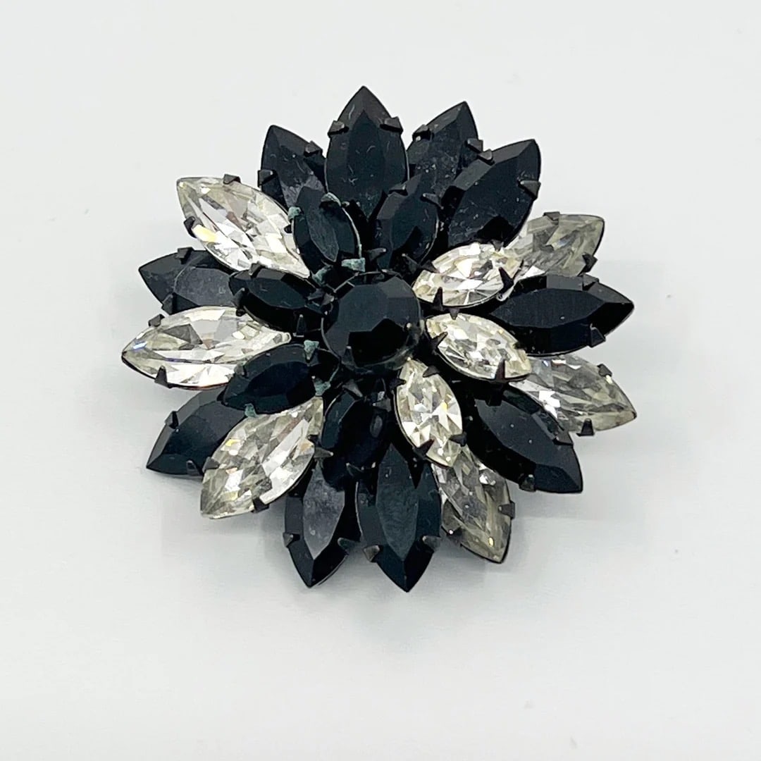 Miriam Haskell rhinestone crystal brooch: Measures: 1 7/8" long Gemstone: rhinestone Hallmark: Miriam Haskell Condition: Good SKU-1652