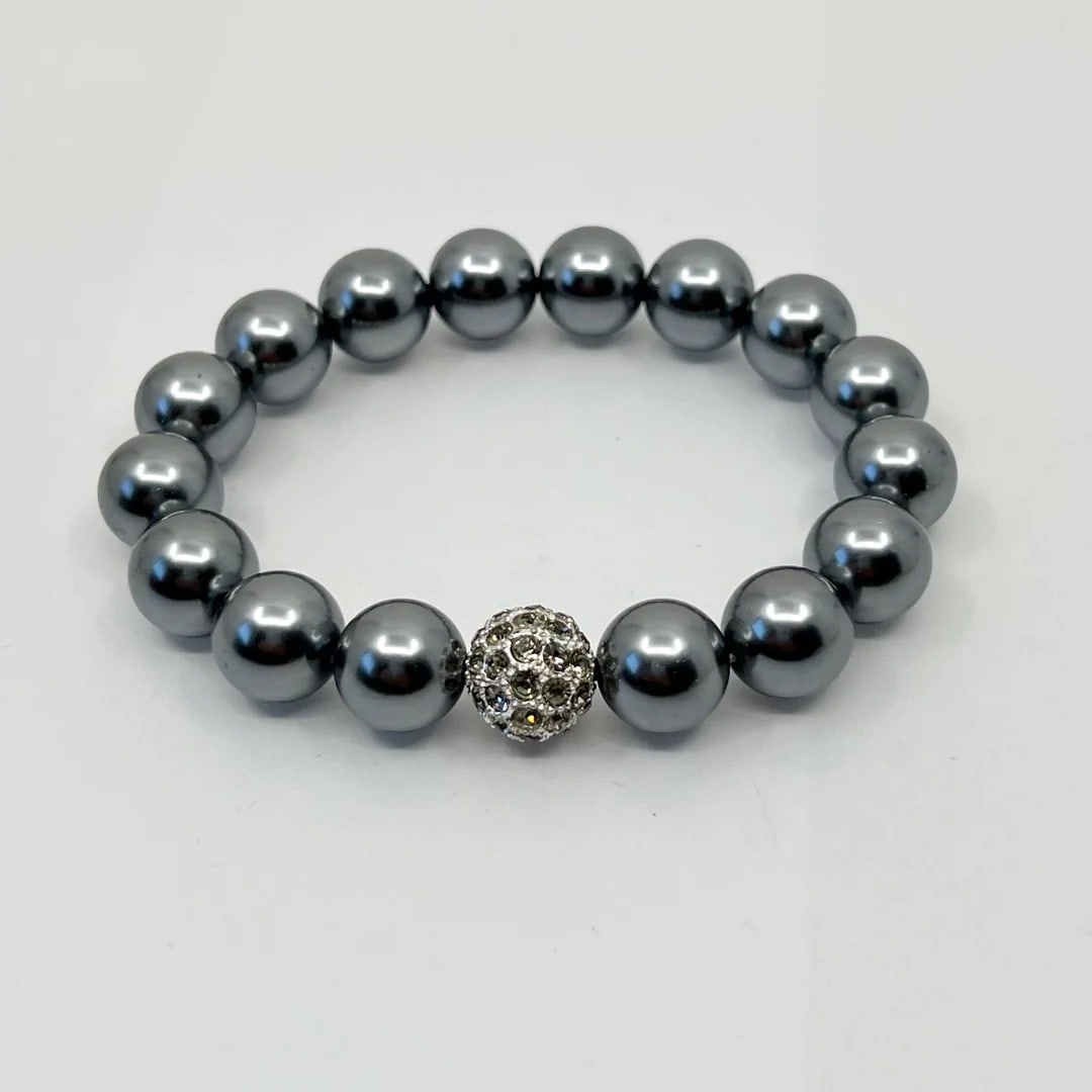 Silver tone pearl & rhinestone stretch bracelet (1 of 2)