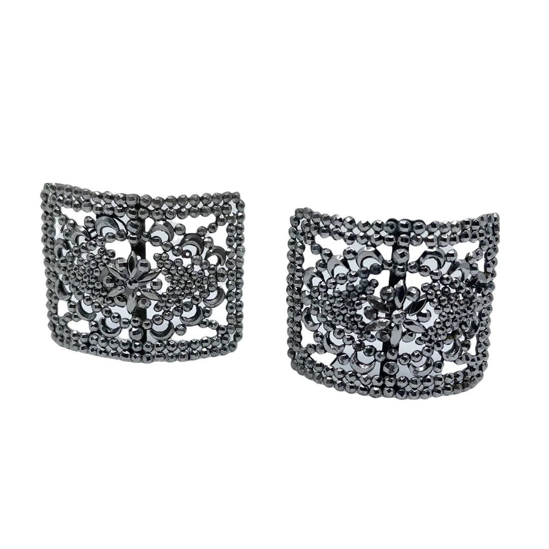 Made in France Steel Cut Marcasite Shoe Buckles pair: Measures: 2" long by 1 3/4" wide Condition: good SKU-1787