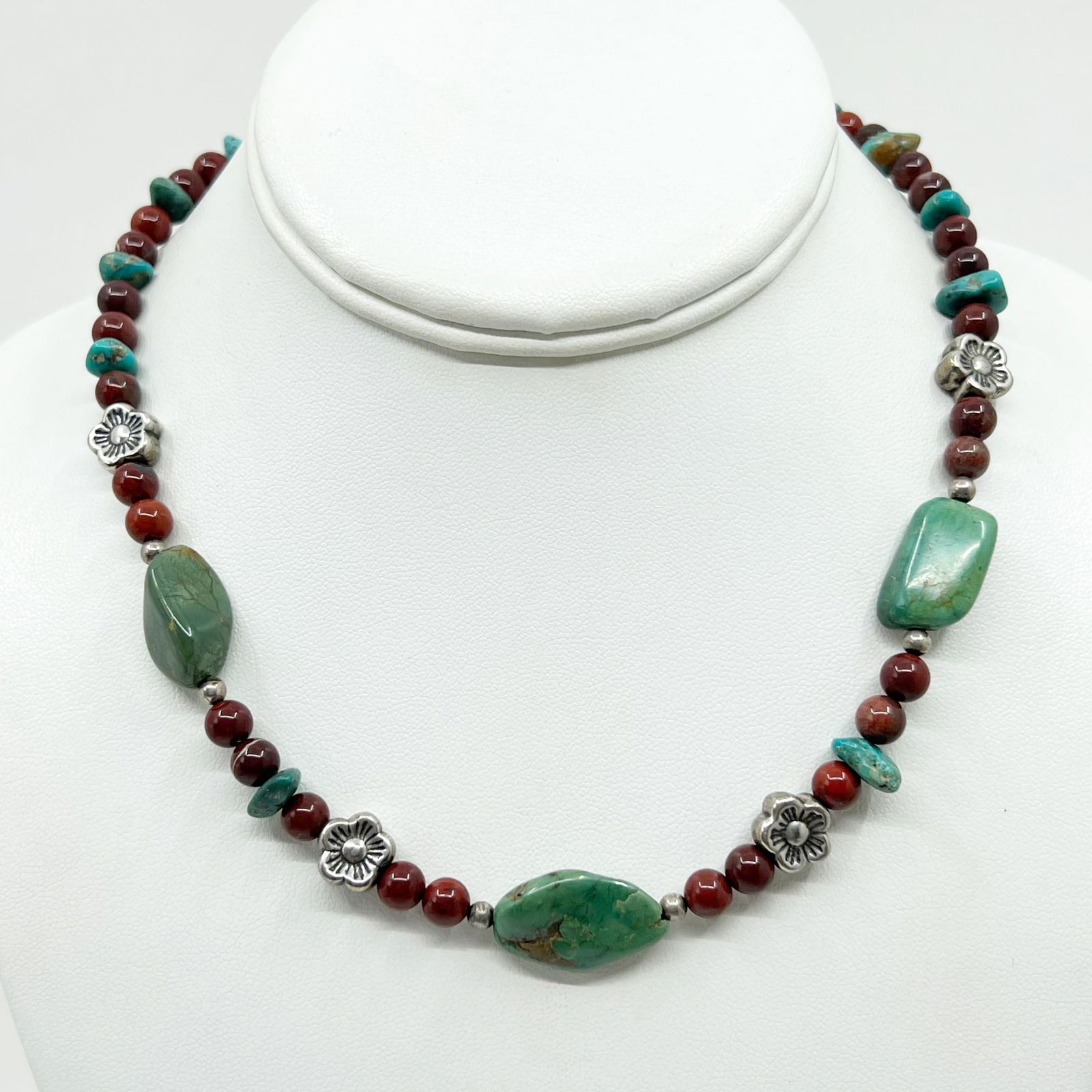 South West Sterling silver turquoise & jasper bead necklace (1 of 3)