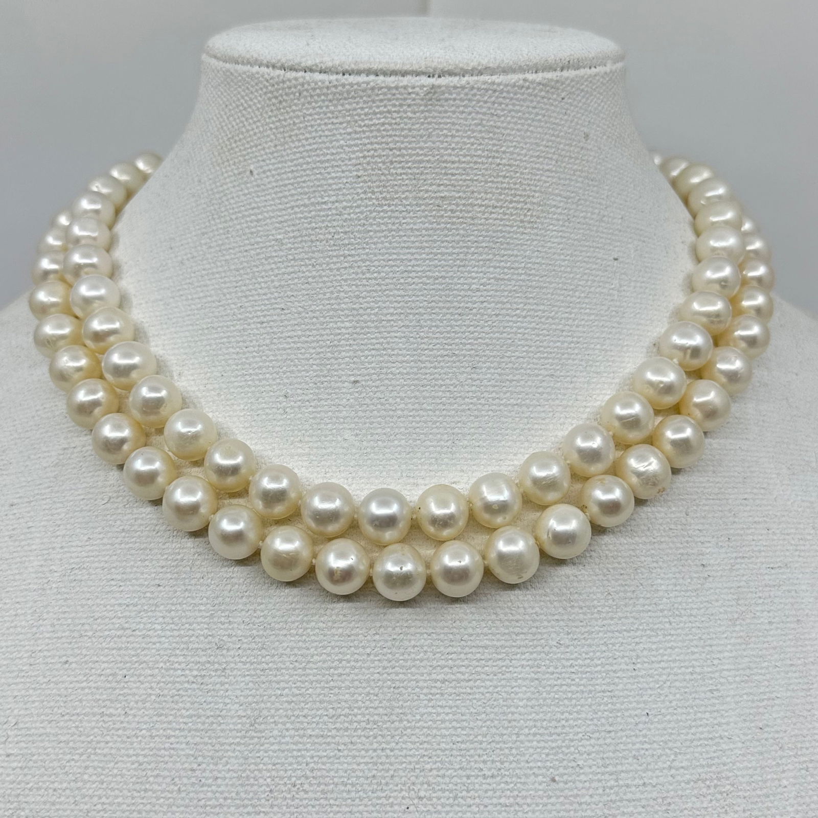 Sterling silver double strand 10mm freshwater pearl necklace (1 of 4)