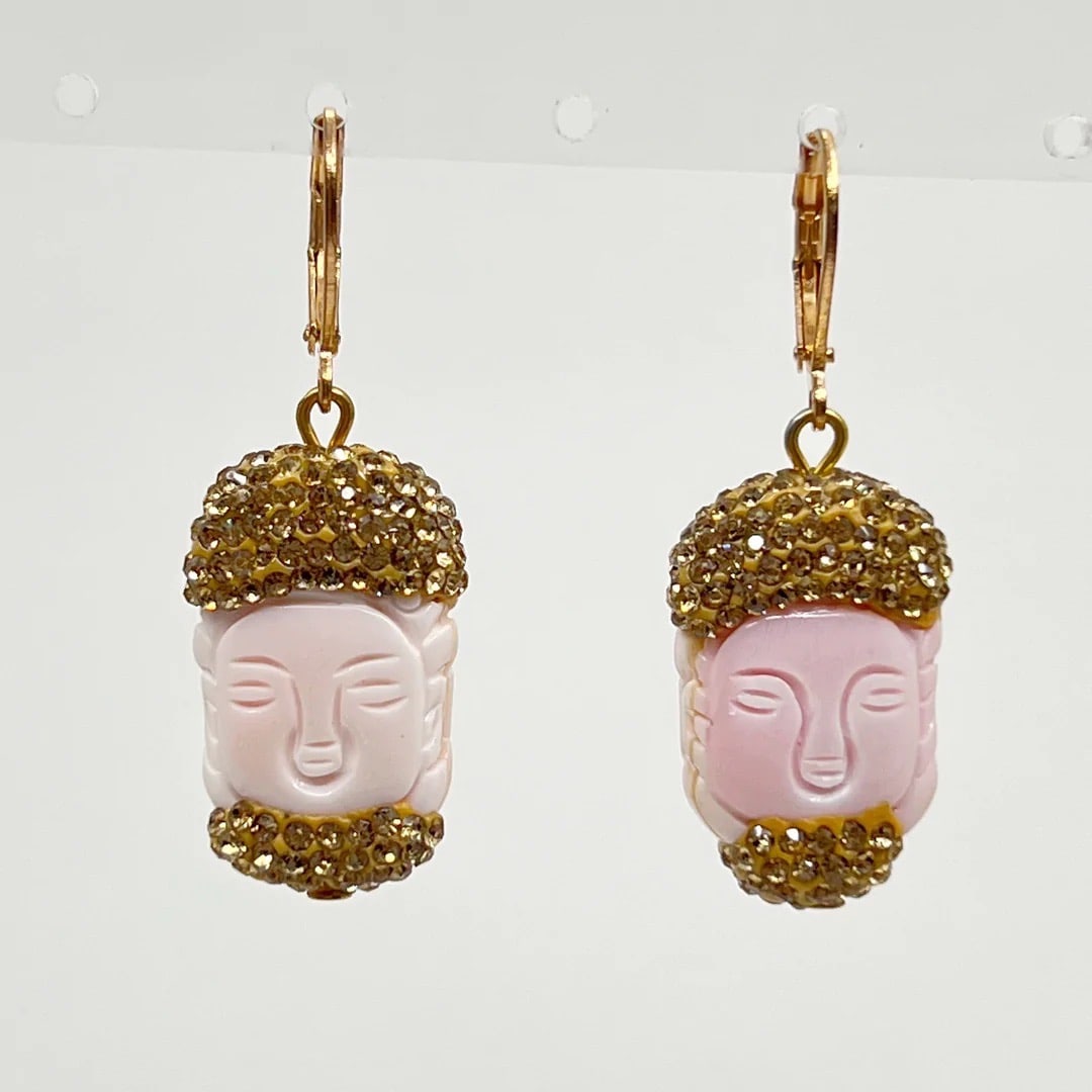 Gold tone conch shell & crystal buddha earrings (1 of 2)