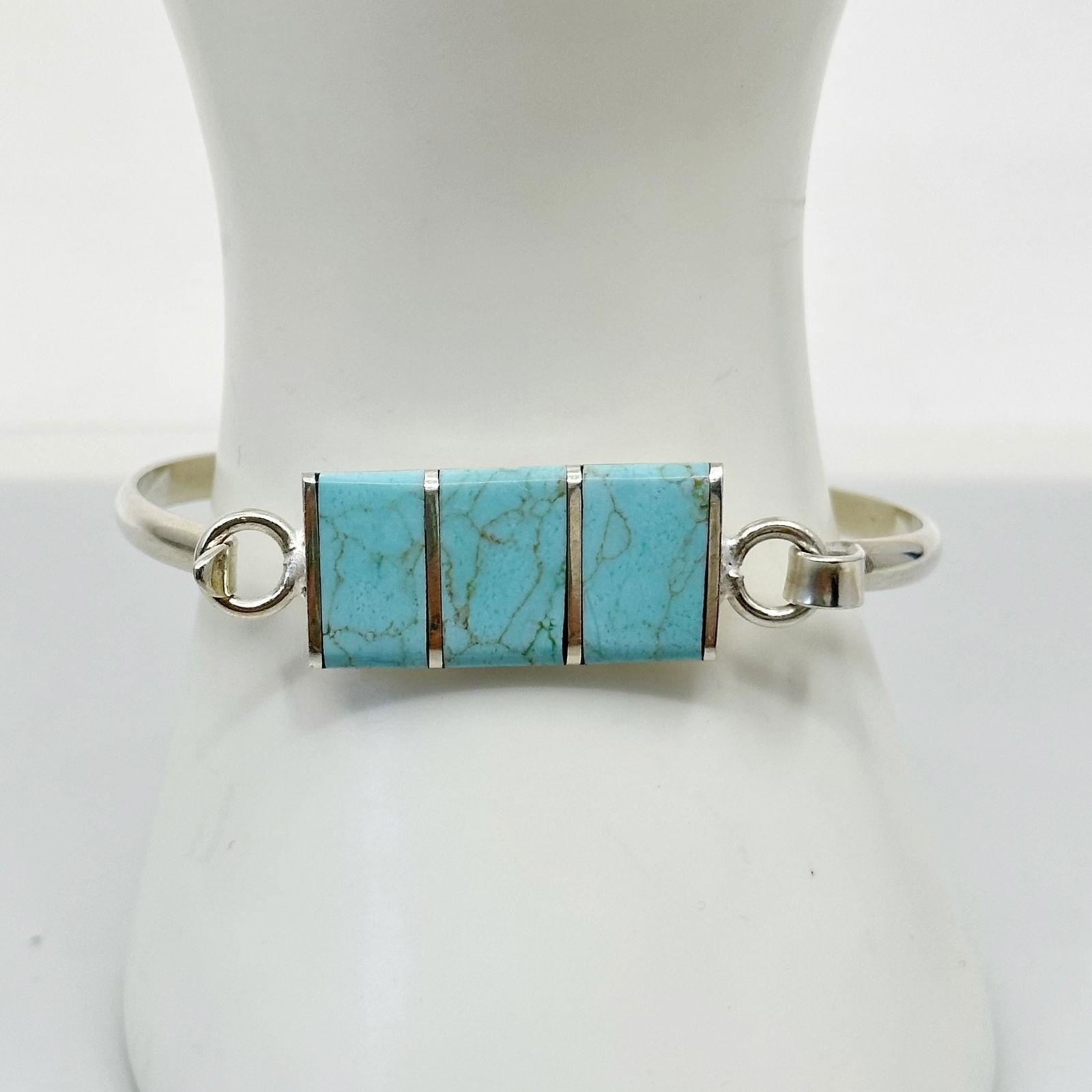 Mexican sterling silver turquoise bangle bracelet (1 of 3)