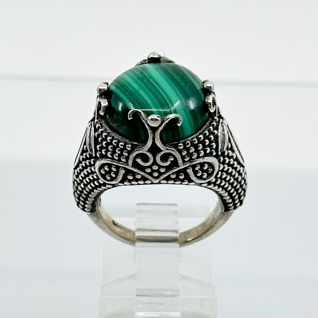 Sterling silver 14mm malachite ring (1 of 4)