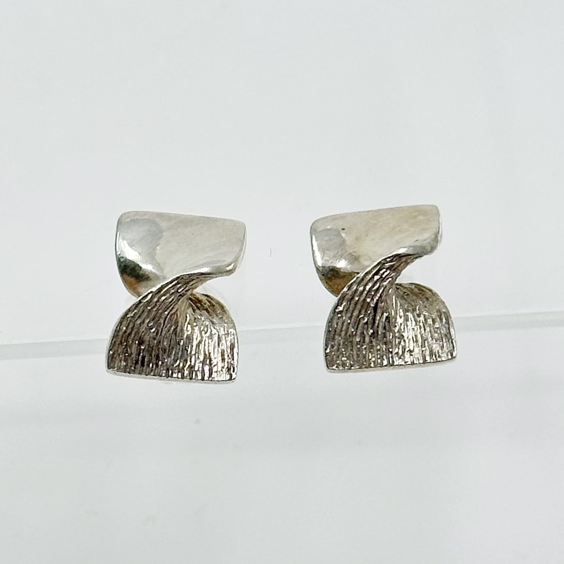 Sterling silver stud earrings: Measures: 3/8" long by 1/4" wide Hallmark: 925S C.M In very good condition SKU-1420
