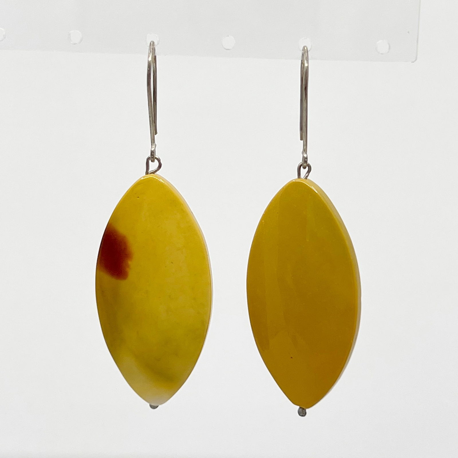 Sterling silver jasper bead earrings: Measures: 2 1/2" long Crafted with 40x21mm jasper bead Condition: New SKU-1513