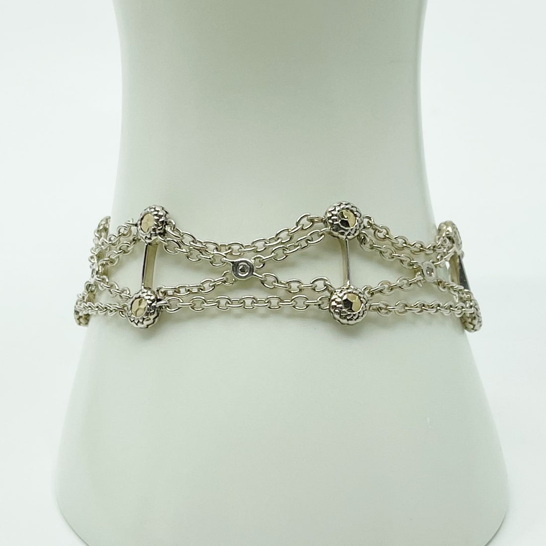 18k gold sterling silver diamond link bracelet SKU-538 (1 of 4)