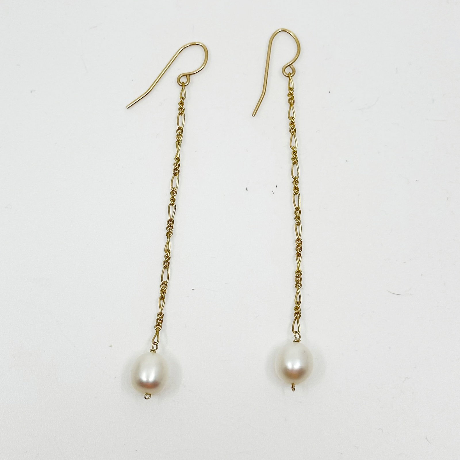 Hand Made Gold Filled pearl earrings SKU-752: Measures: 2 7/8" long Gemstone: 9x7mm pearl Condition: like new SKU-752