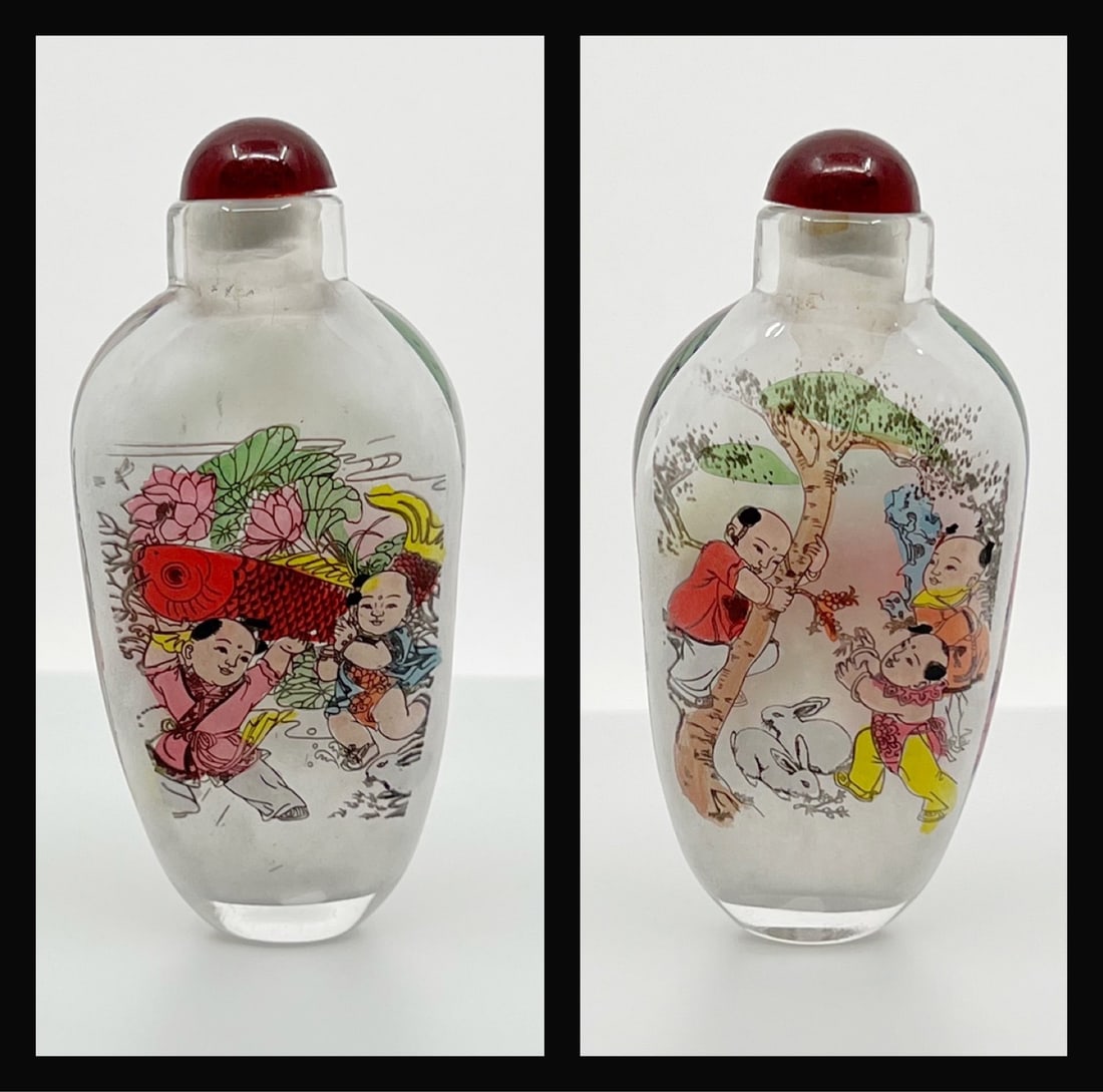 Asian reverse painted snuff glass bottle SKU-1655 (1 of 3)