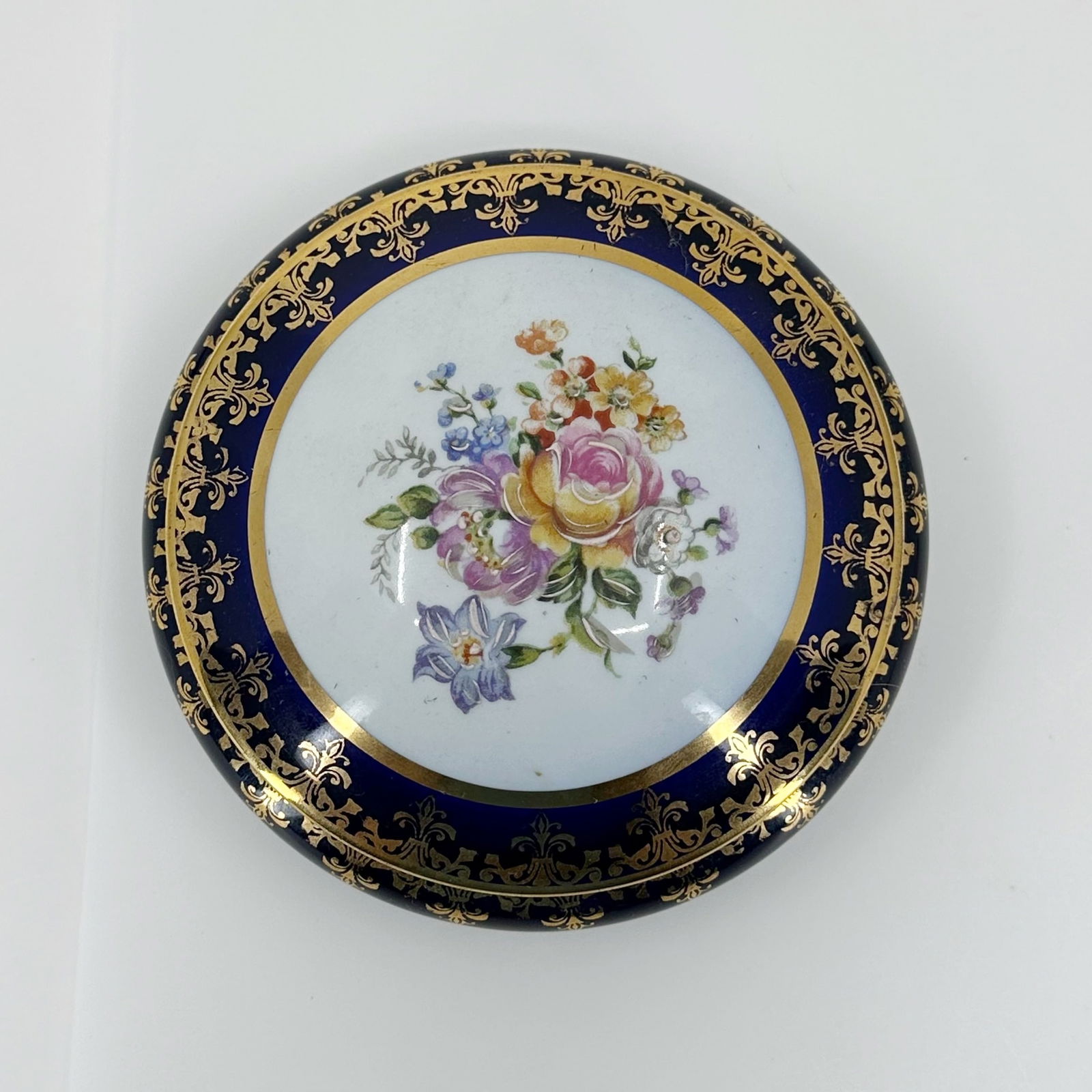 Cobalt blue Limoges Castel Victorian Couple 22k gold porcelain large box SKU-1688 (1 of 6)