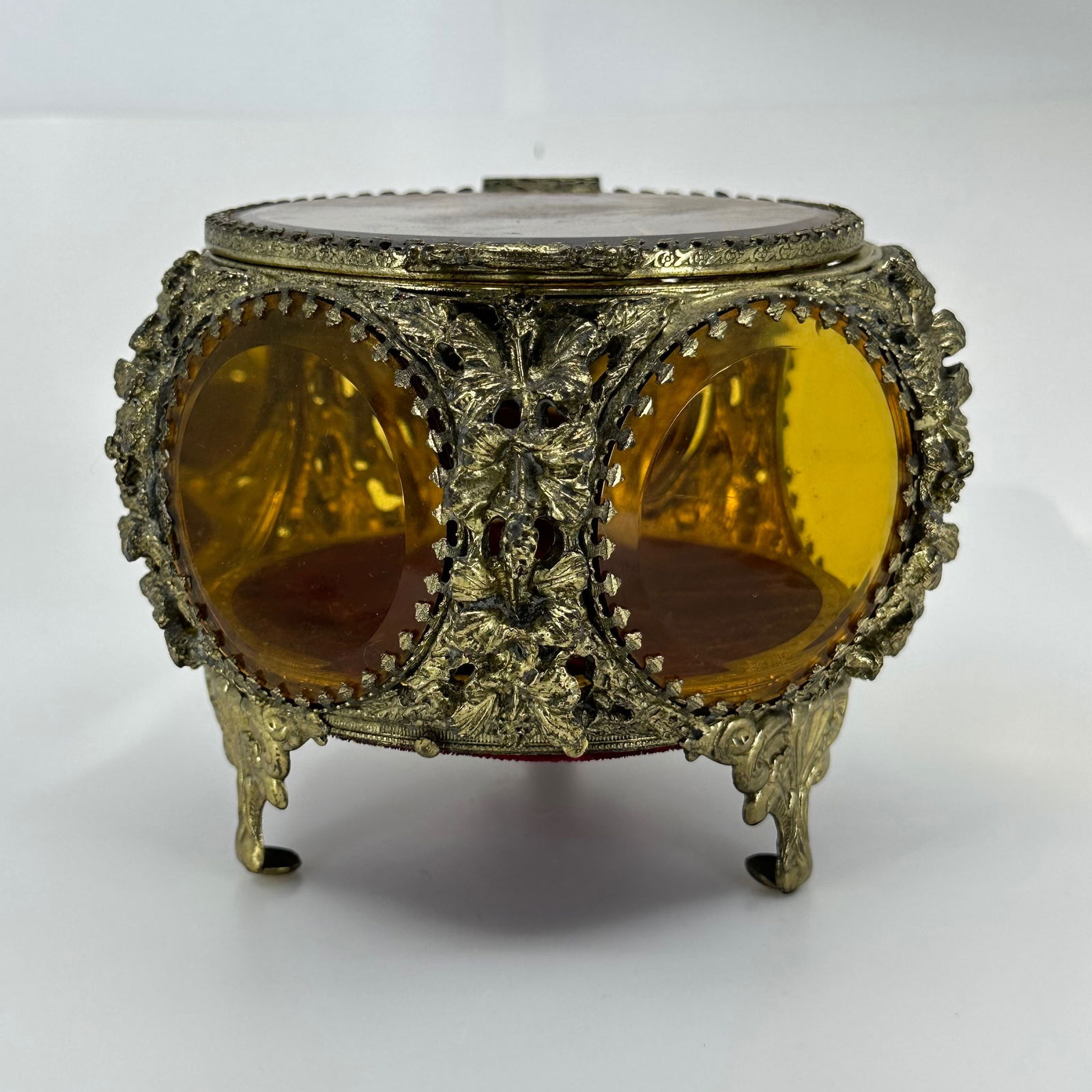 Rare Vintage Ormolu Amber Beveled Glass casket jewelry Box SKU-1701 (1 of 5)