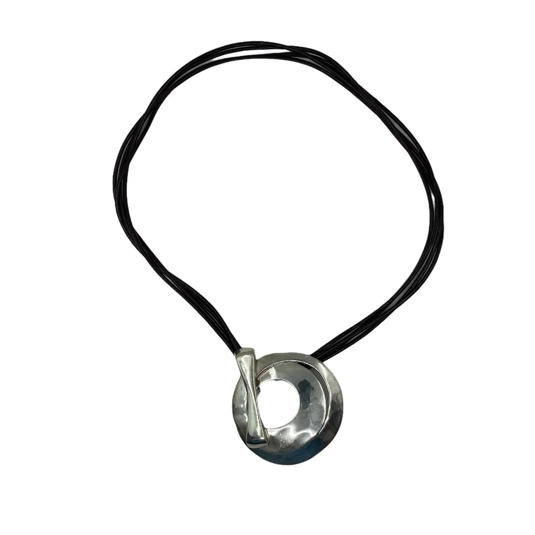 RLM ROBERT LEE MORRIS leather silver necklace SKU-1713: Measurements: 20" Long Material: silver over bronze Signed: Robert Lee Morris Bronze Condition: like new SKU-1713 <