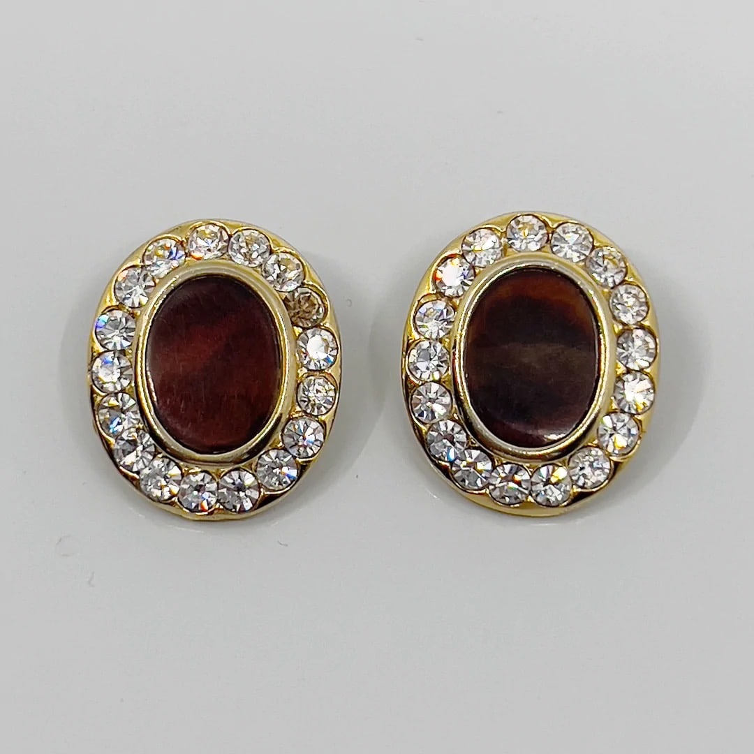 Vintage gold tone rhinestones & tortoise shell lucite earrings SKU-1753 (1 of 3)