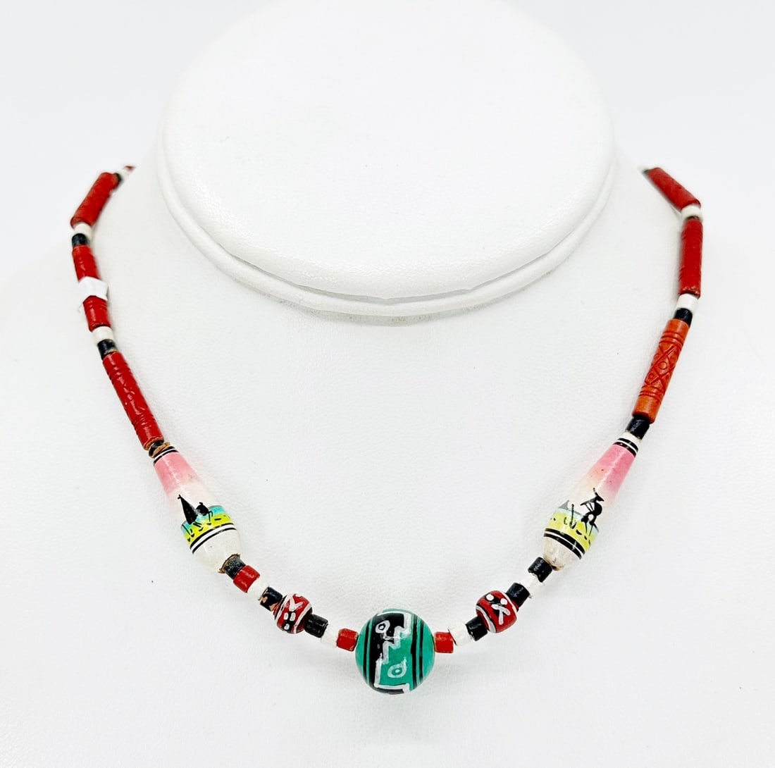 Vintage tribal pottery bead necklace SKU-1866 (1 of 5)