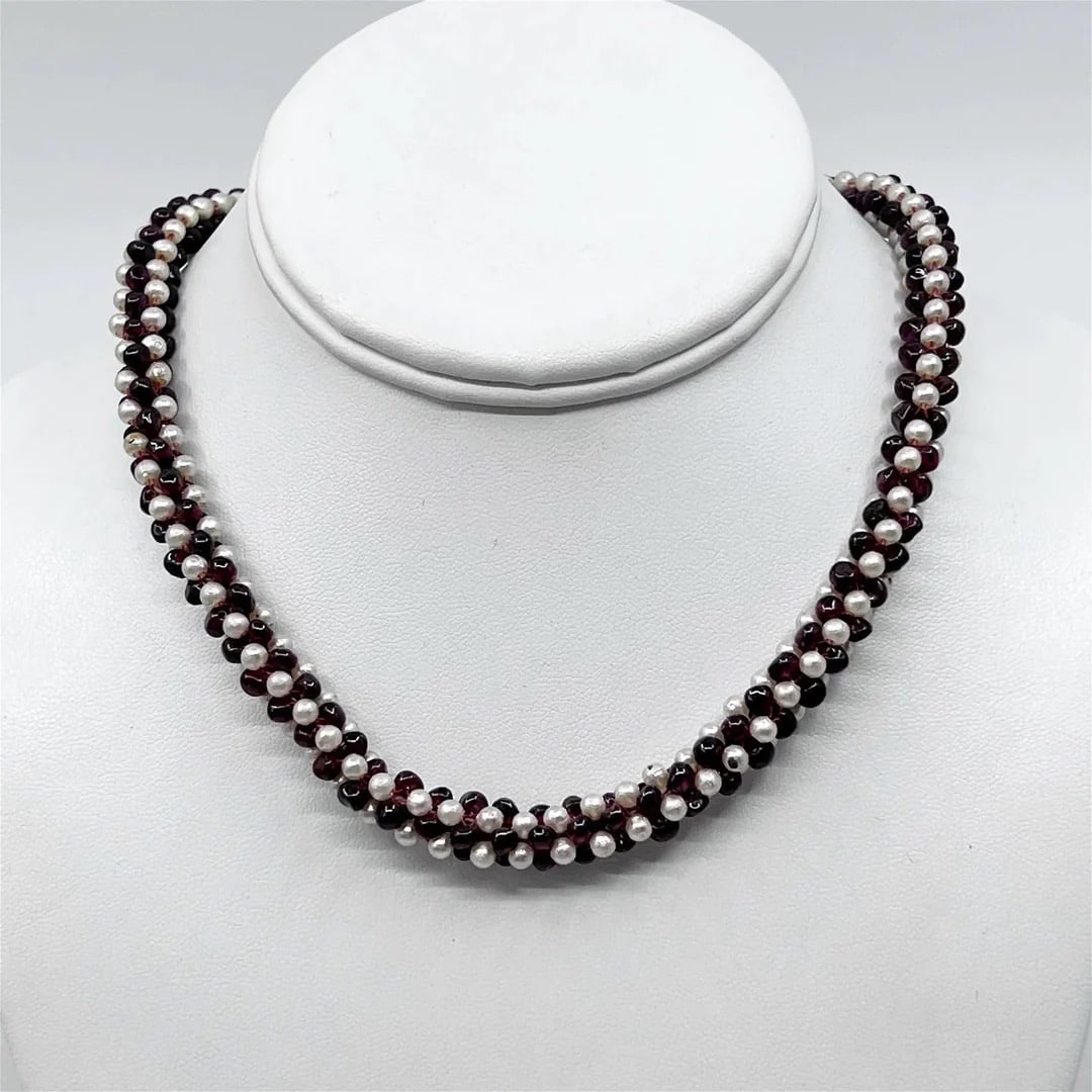 vintage garnet & pearl bead rope necklace SKU-1800 (1 of 5)