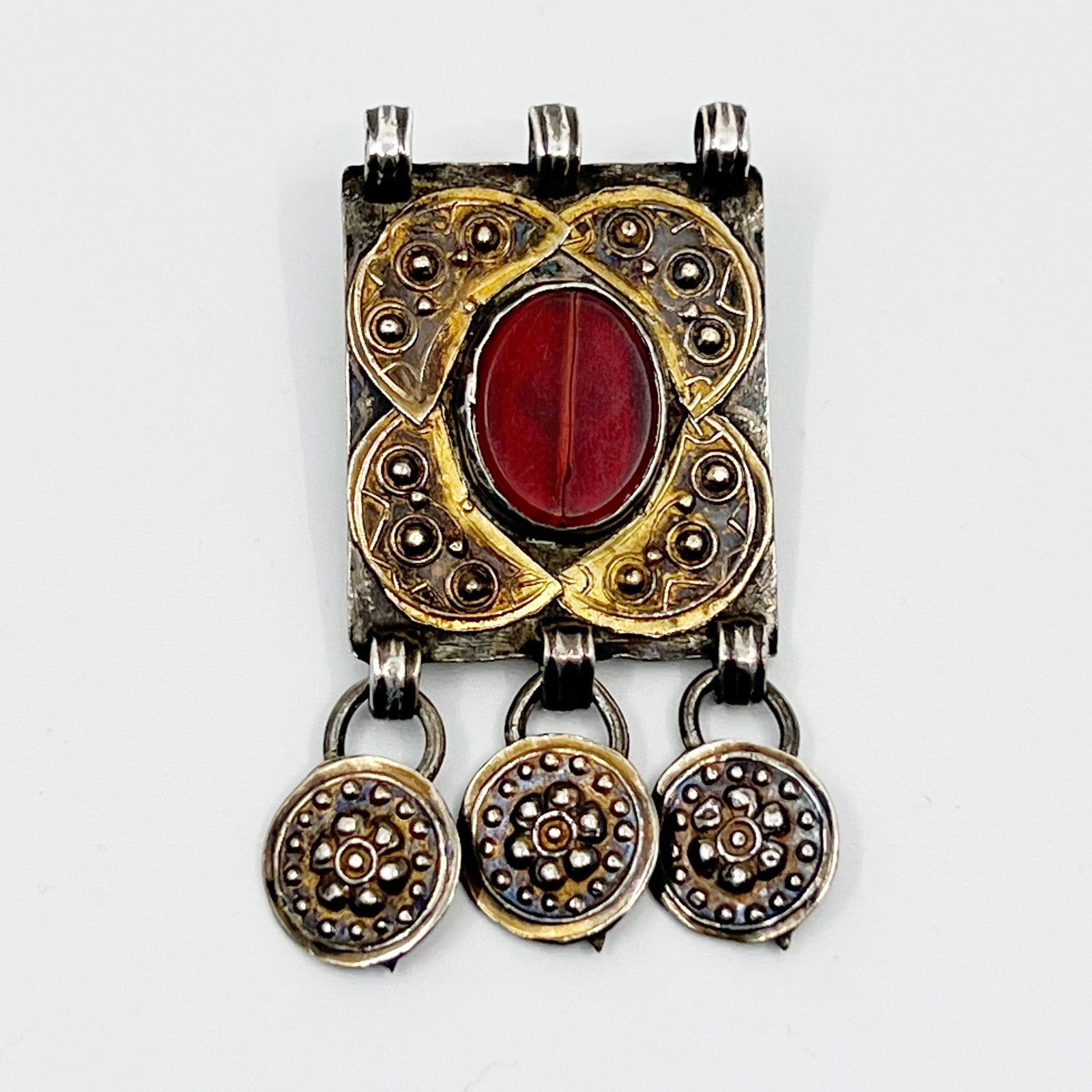Turmek sterling silver carnelian brooch pendant SKU-98: Measurements: 2 1/4" long by 1 1/8" wide Gemstone: 15x12mm carnelian Mate